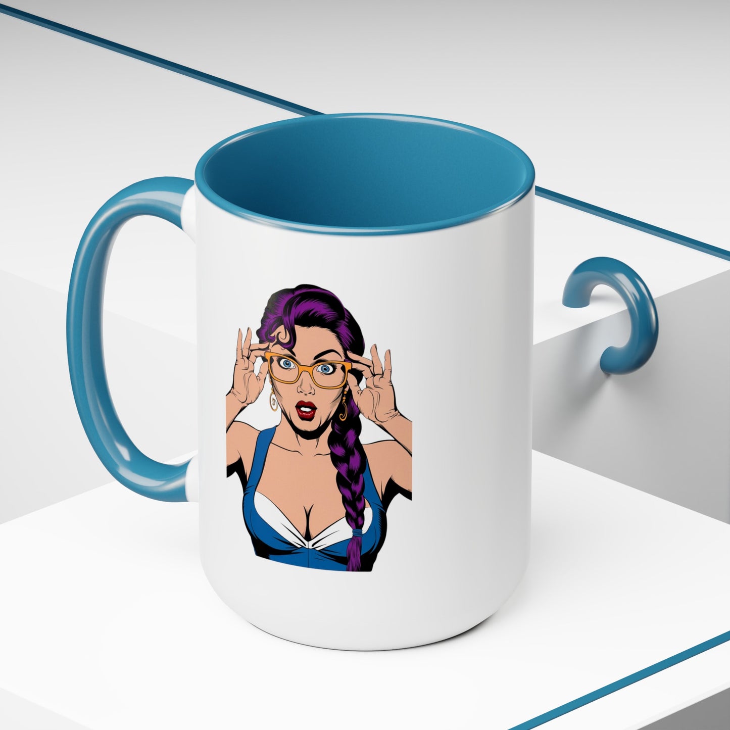 Sexy PopArt Girl with Glasses and Braids 15oz Coffee Mug