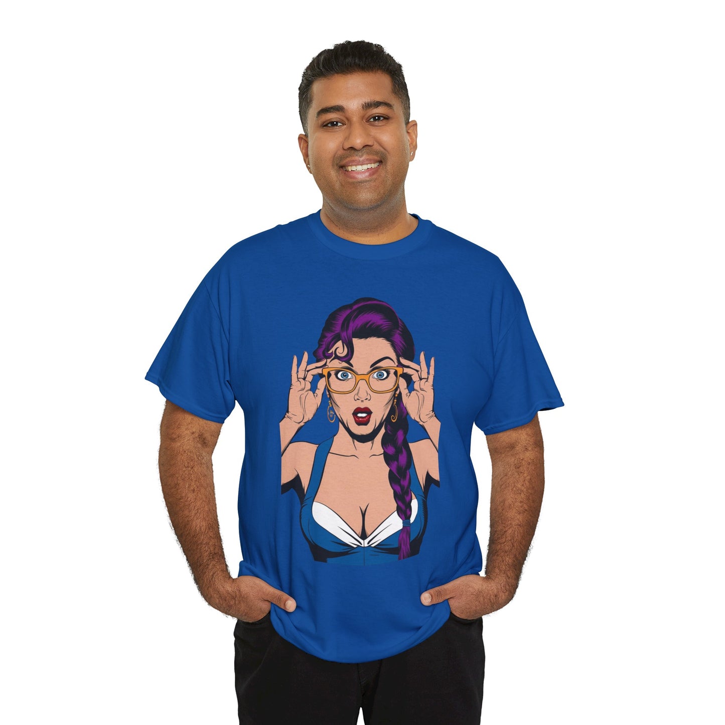 Sexy PopArt Girl Glasses and Braids Tshirt unisex heavy cotton