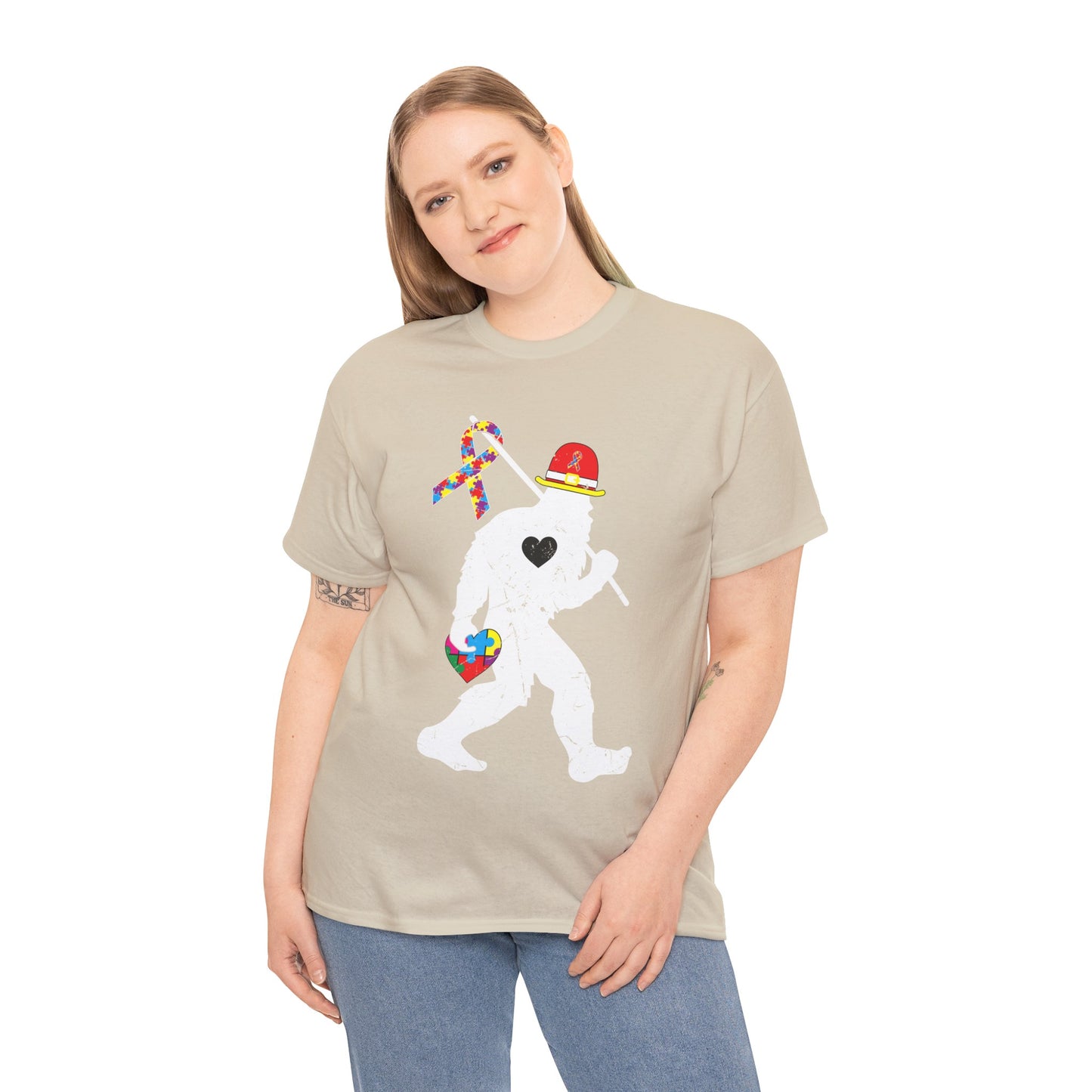 Bigfoot Heart Puzzle Piece Autism T shirt unisex heavy cotton T-shirt