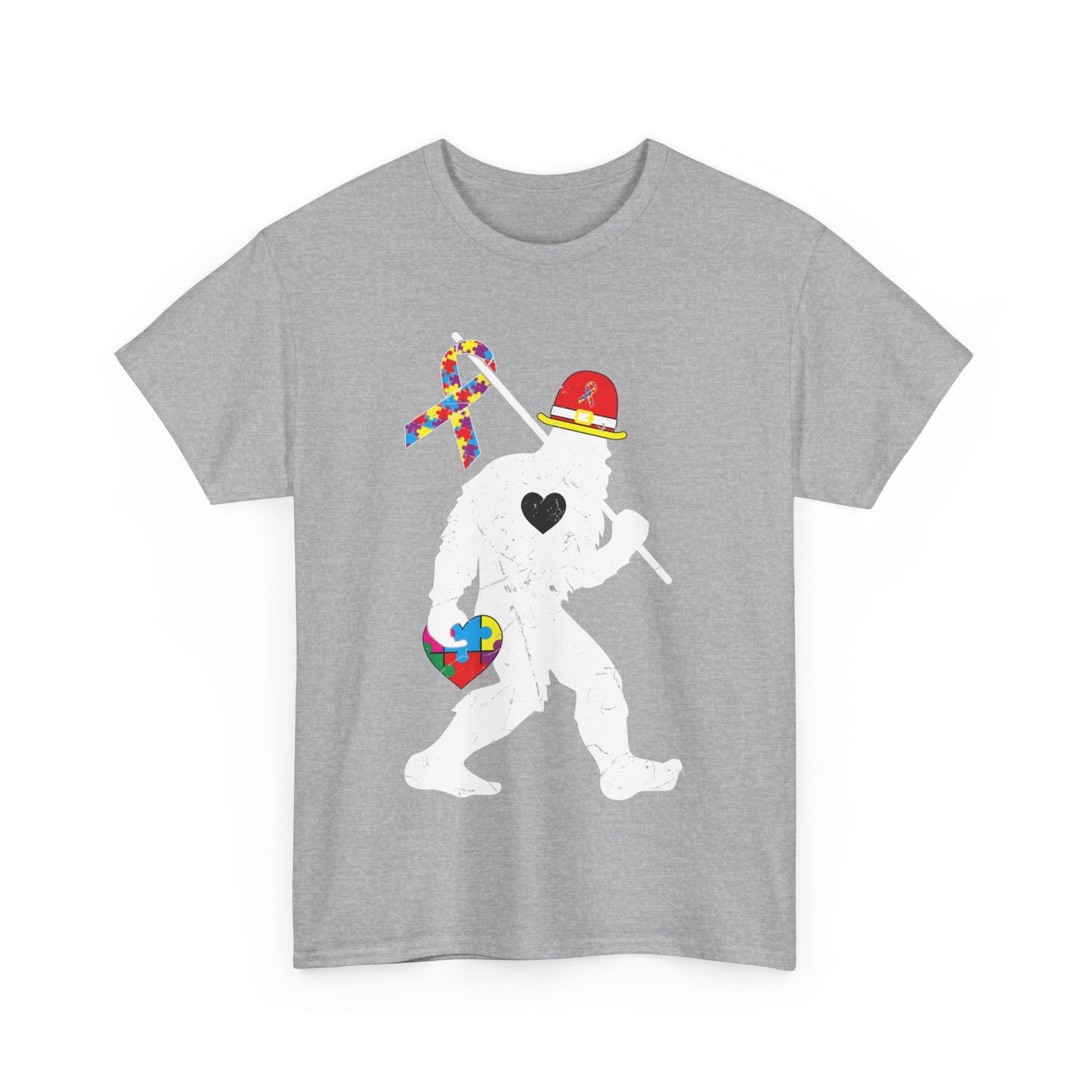 Bigfoot Heart Puzzle Piece Autism T shirt unisex heavy cotton T-shirt