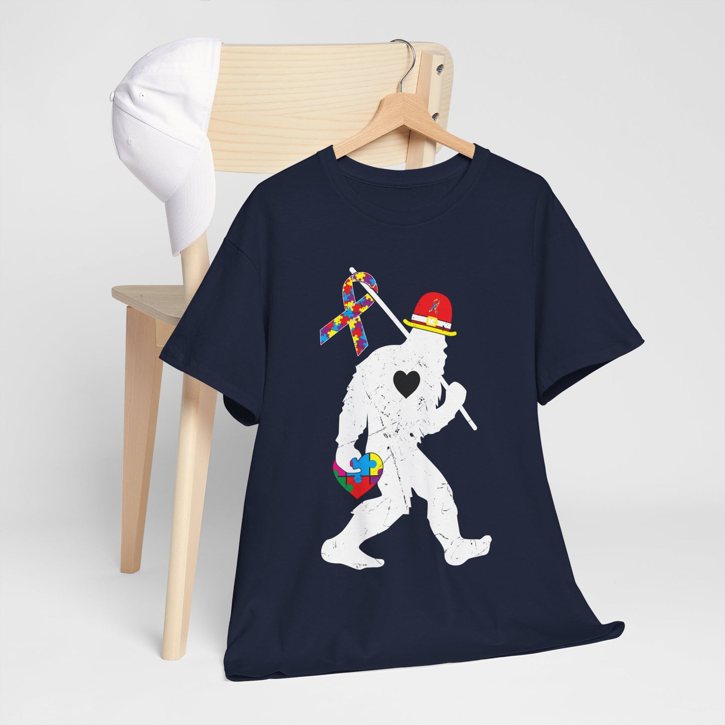 Bigfoot Heart Puzzle Piece Autism T shirt unisex heavy cotton T-shirt