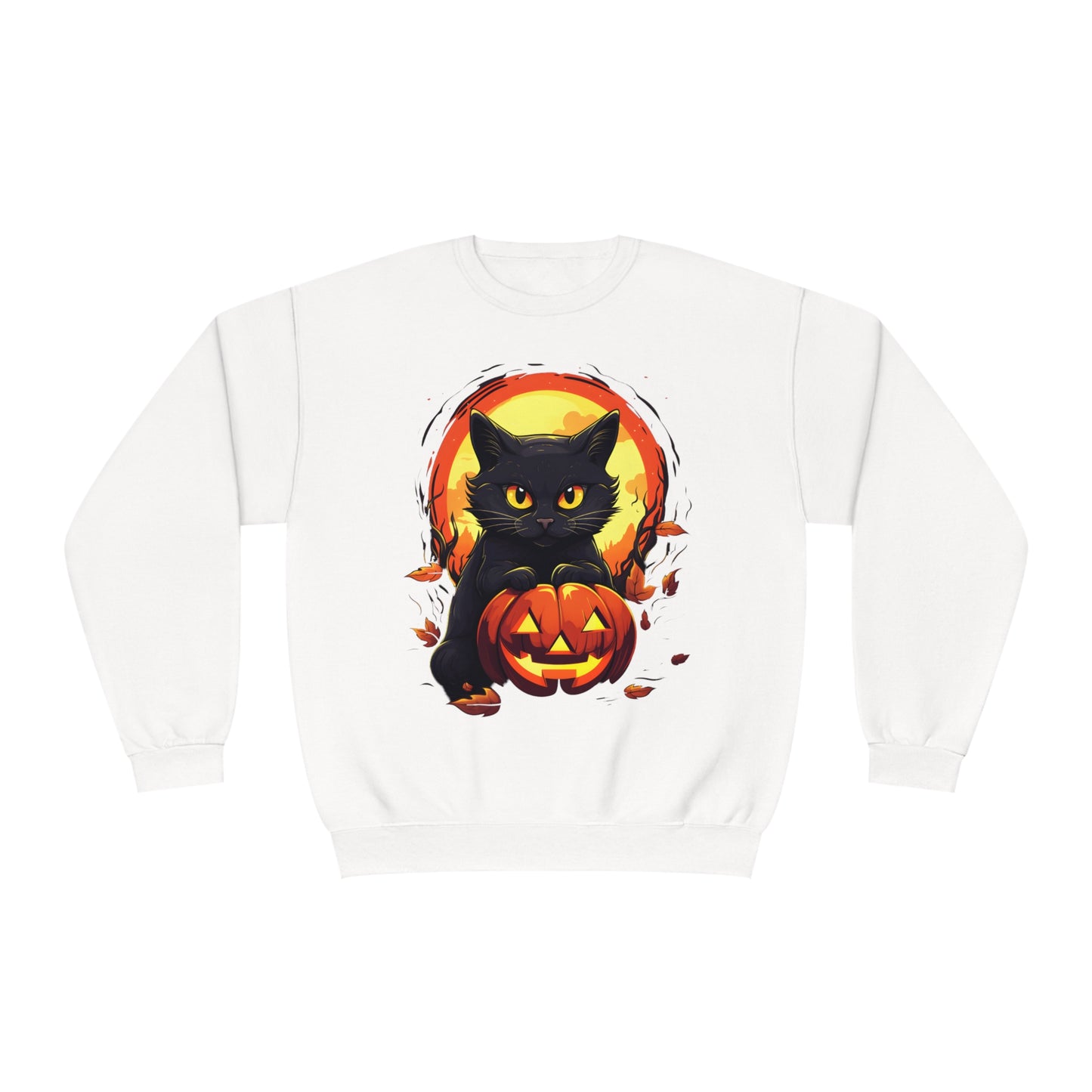 Halloween Cat Sweatshirt Unisex Funny Cat Jack-O-Lantern Graphic Shirt Gifts Spooky Long Sleeve Crewneck Shirt Tops