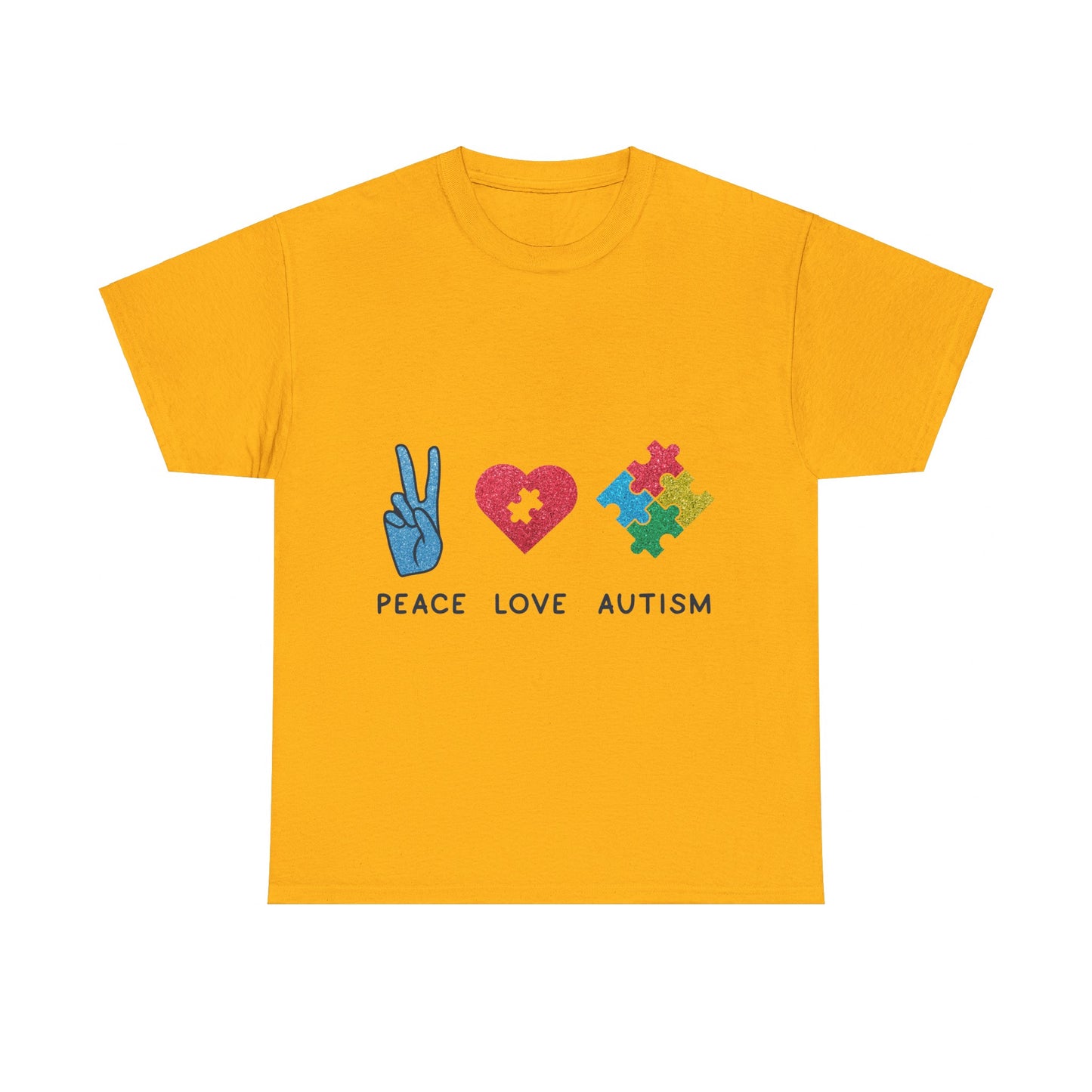 Autism Peace Love Autism T-shirt Unisex Heavy Cotton