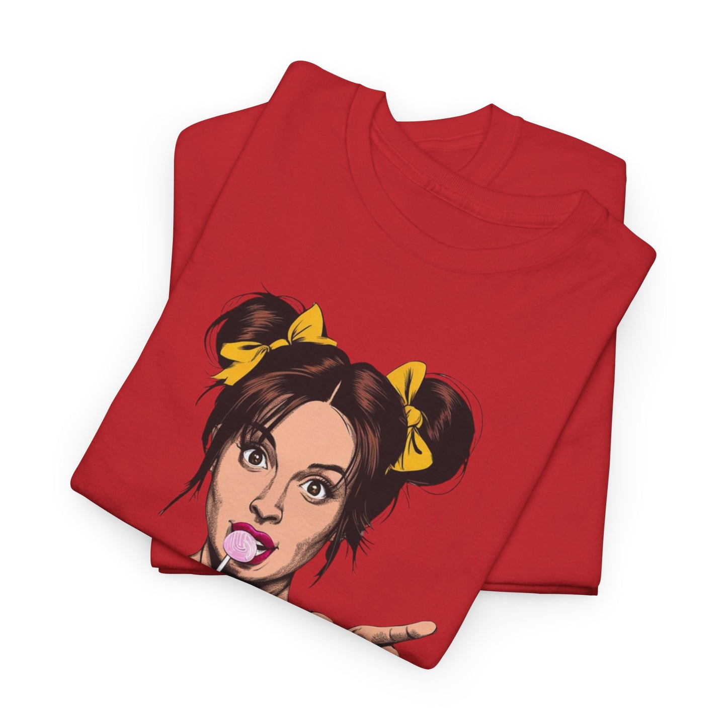Sexy PopArt Girl with pigtails and Sucker Unisex heavy cotton Tshirt
