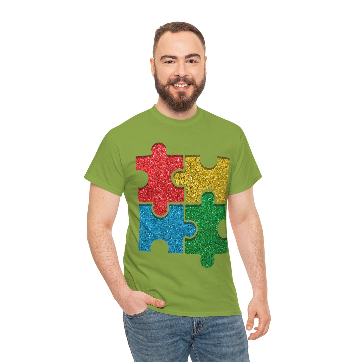 Autism Puzzle Pieces T-shirt Unisex Heavy Cotton