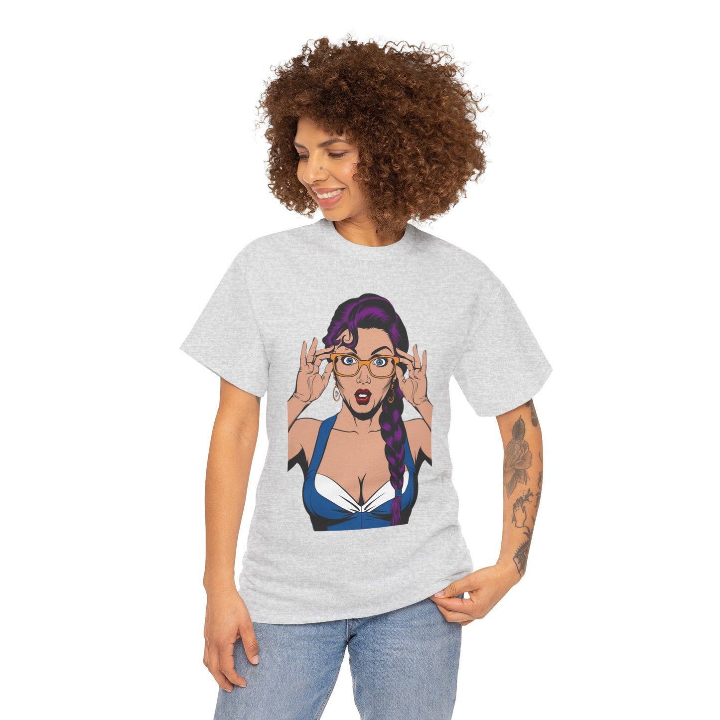 Sexy PopArt Girl Glasses and Braids Tshirt unisex heavy cotton