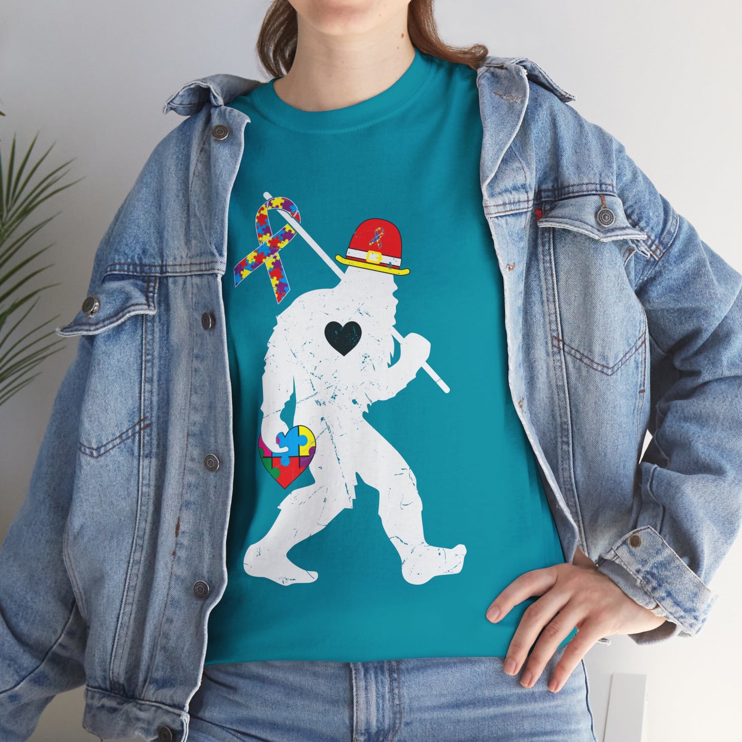 Bigfoot Heart Puzzle Piece Autism T shirt unisex heavy cotton T-shirt