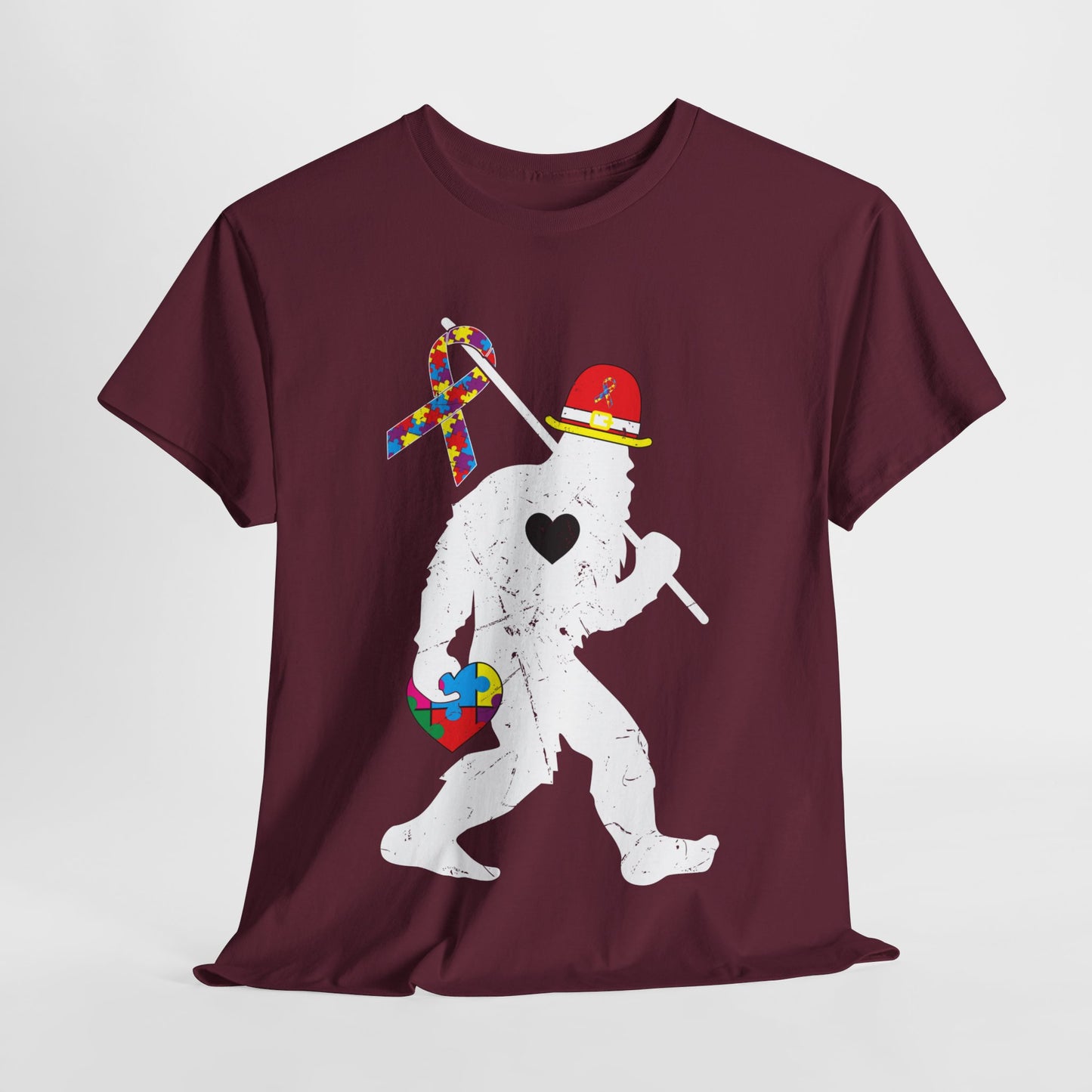 Bigfoot Heart Puzzle Piece Autism T shirt unisex heavy cotton T-shirt