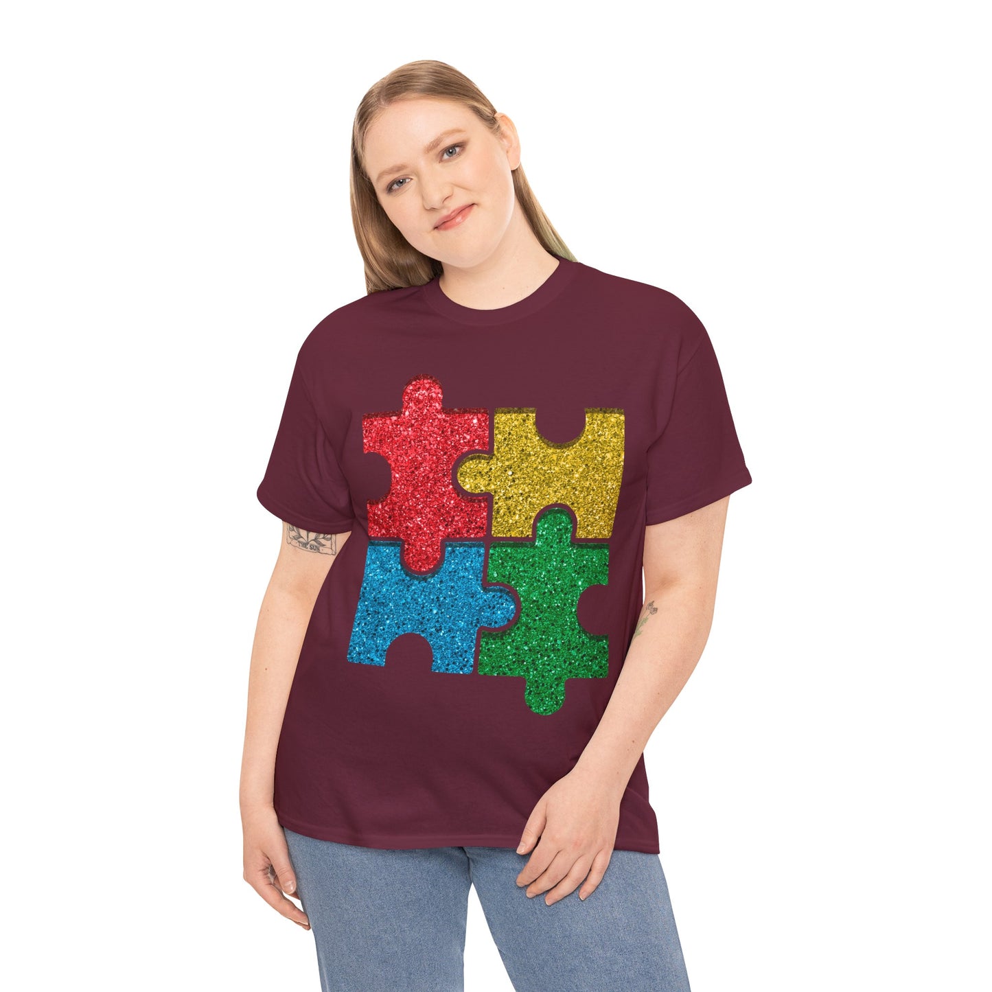 Autism Puzzle Pieces T-shirt Unisex Heavy Cotton