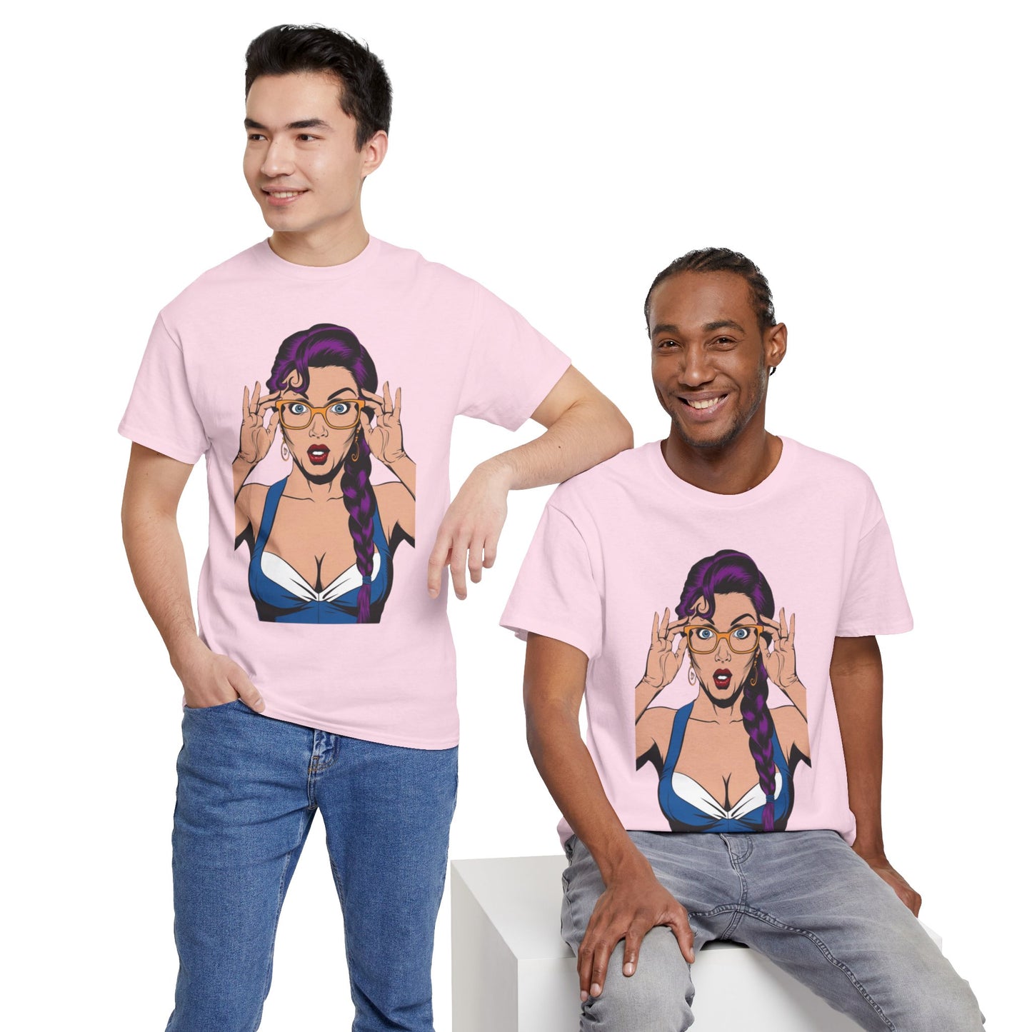 Sexy PopArt Girl Glasses and Braids Tshirt unisex heavy cotton
