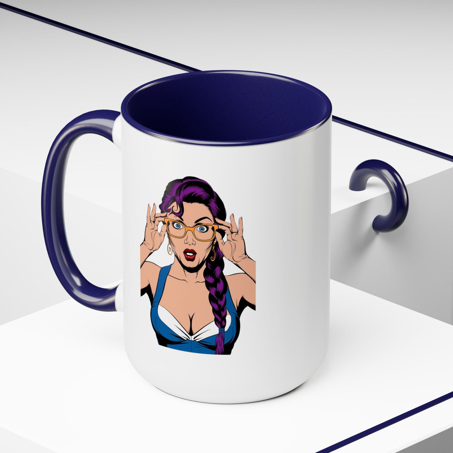 Sexy PopArt Girl with Glasses and Braids 15oz Coffee Mug