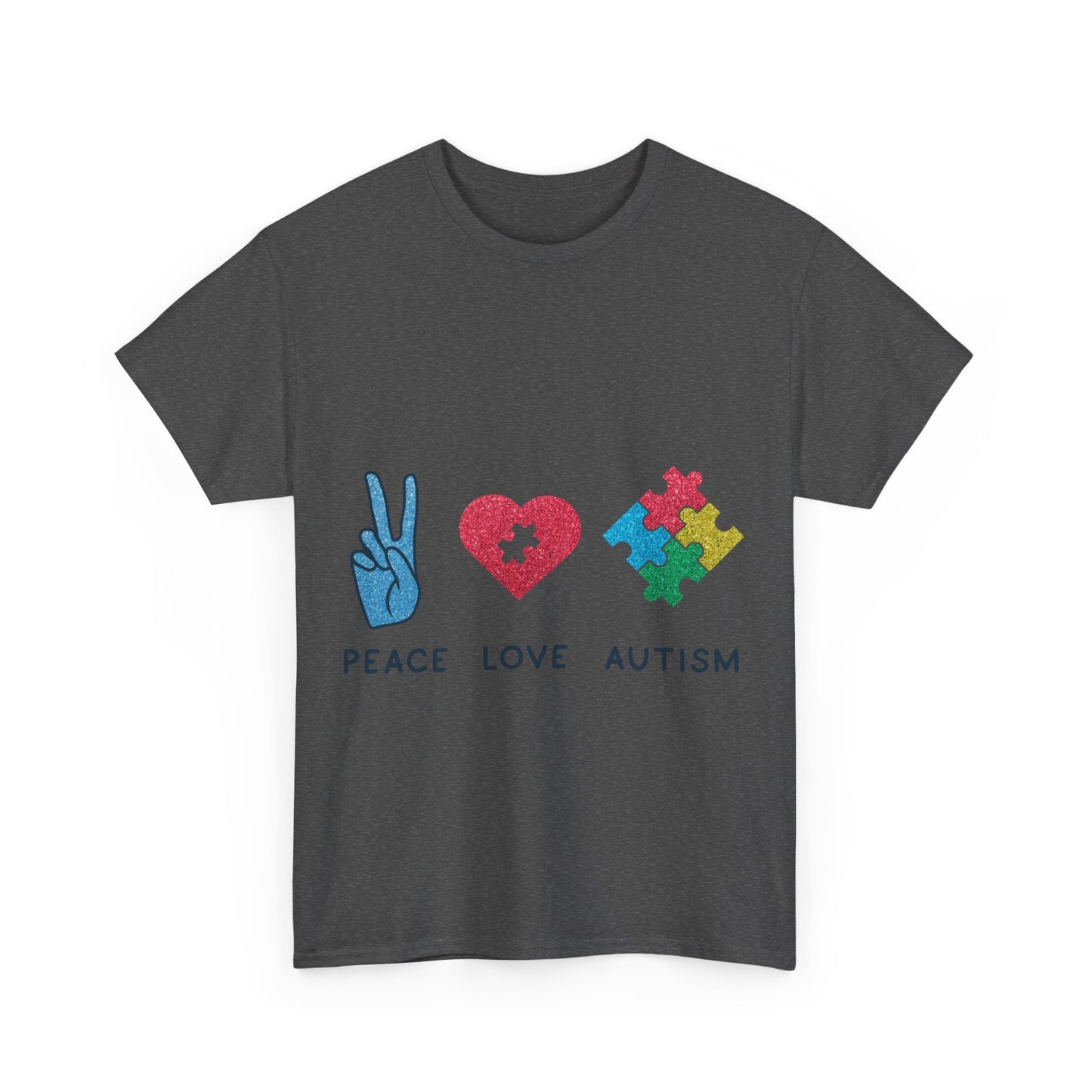 Autism Peace Love Autism T-shirt Unisex Heavy Cotton