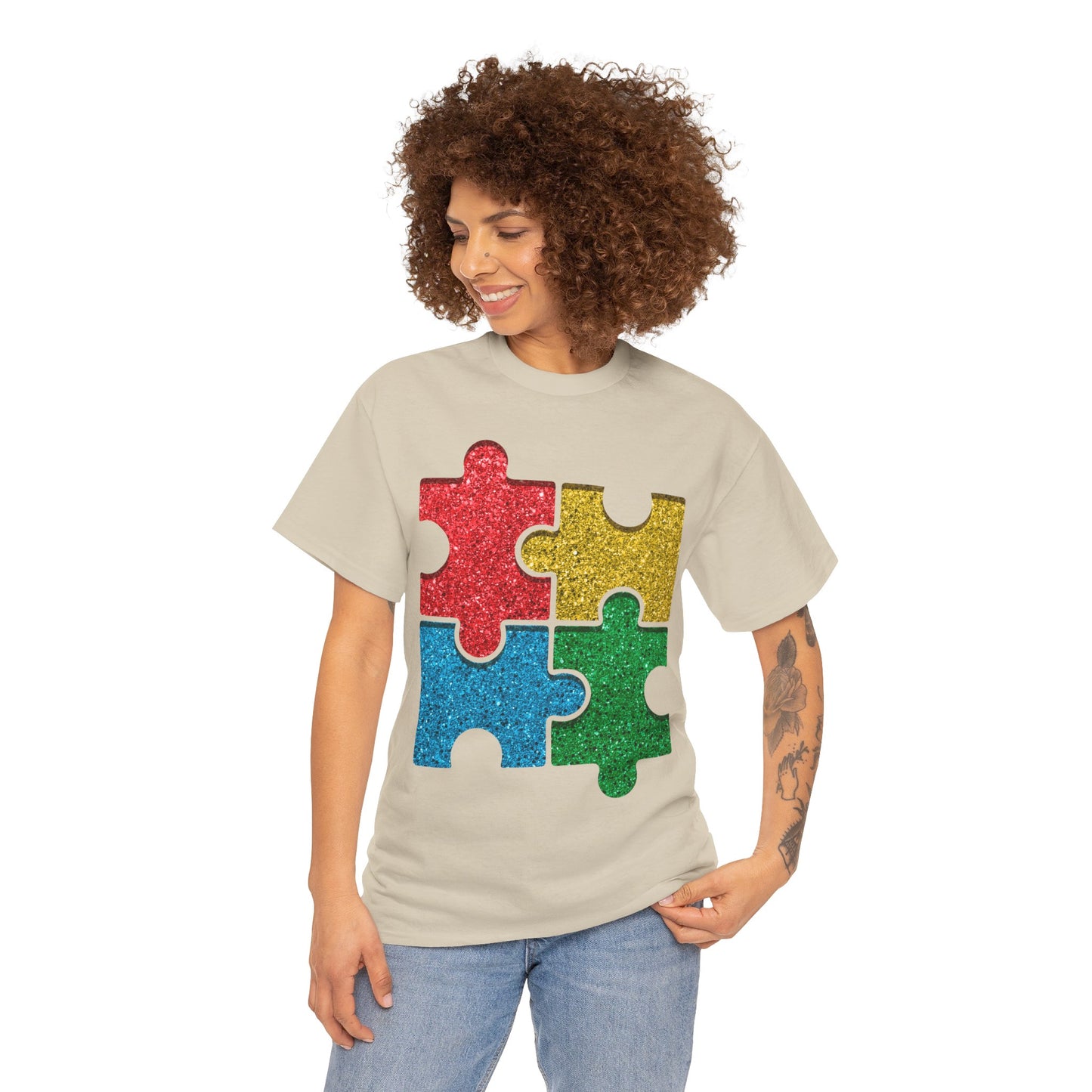 Autism Puzzle Pieces T-shirt Unisex Heavy Cotton