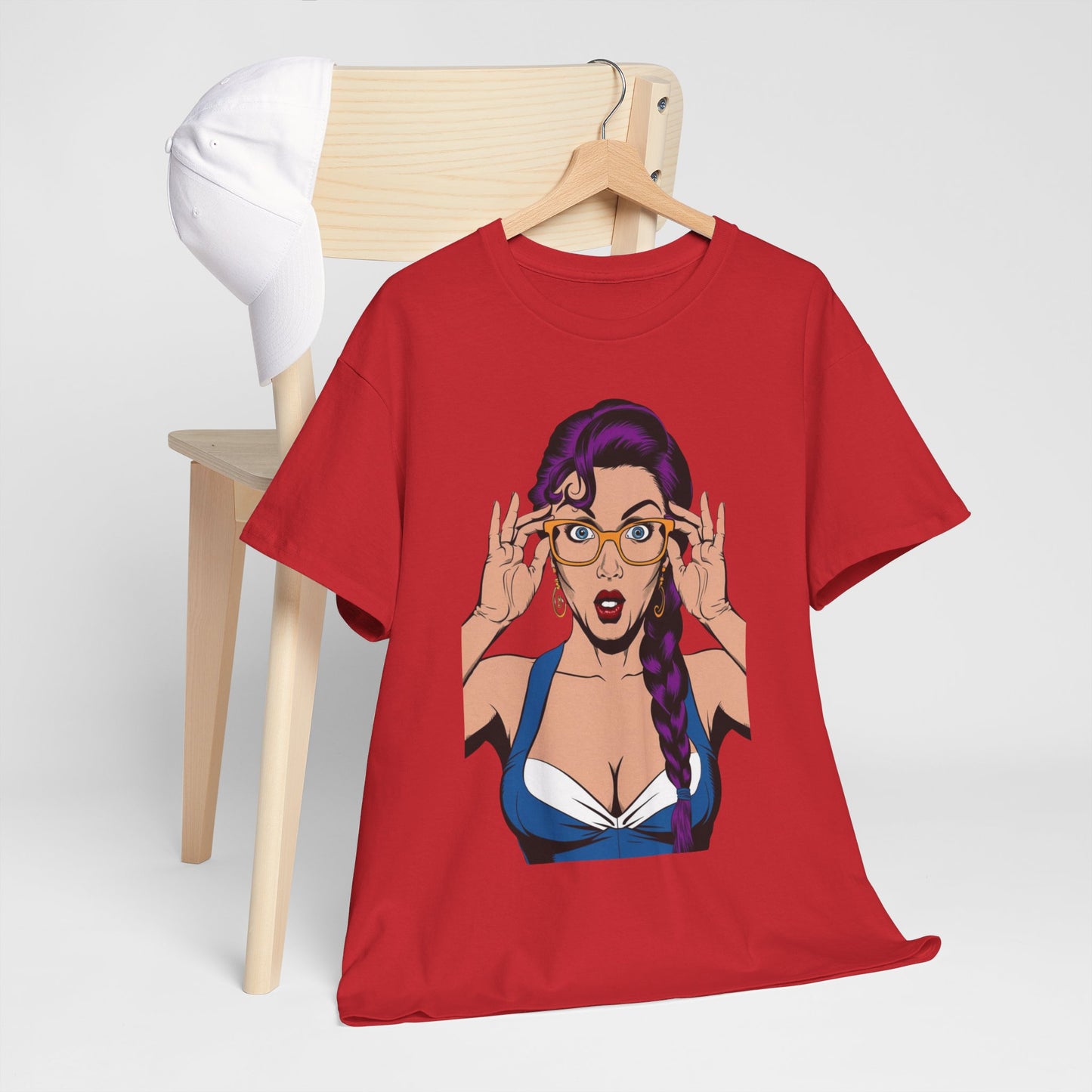 Sexy PopArt Girl Glasses and Braids Tshirt unisex heavy cotton