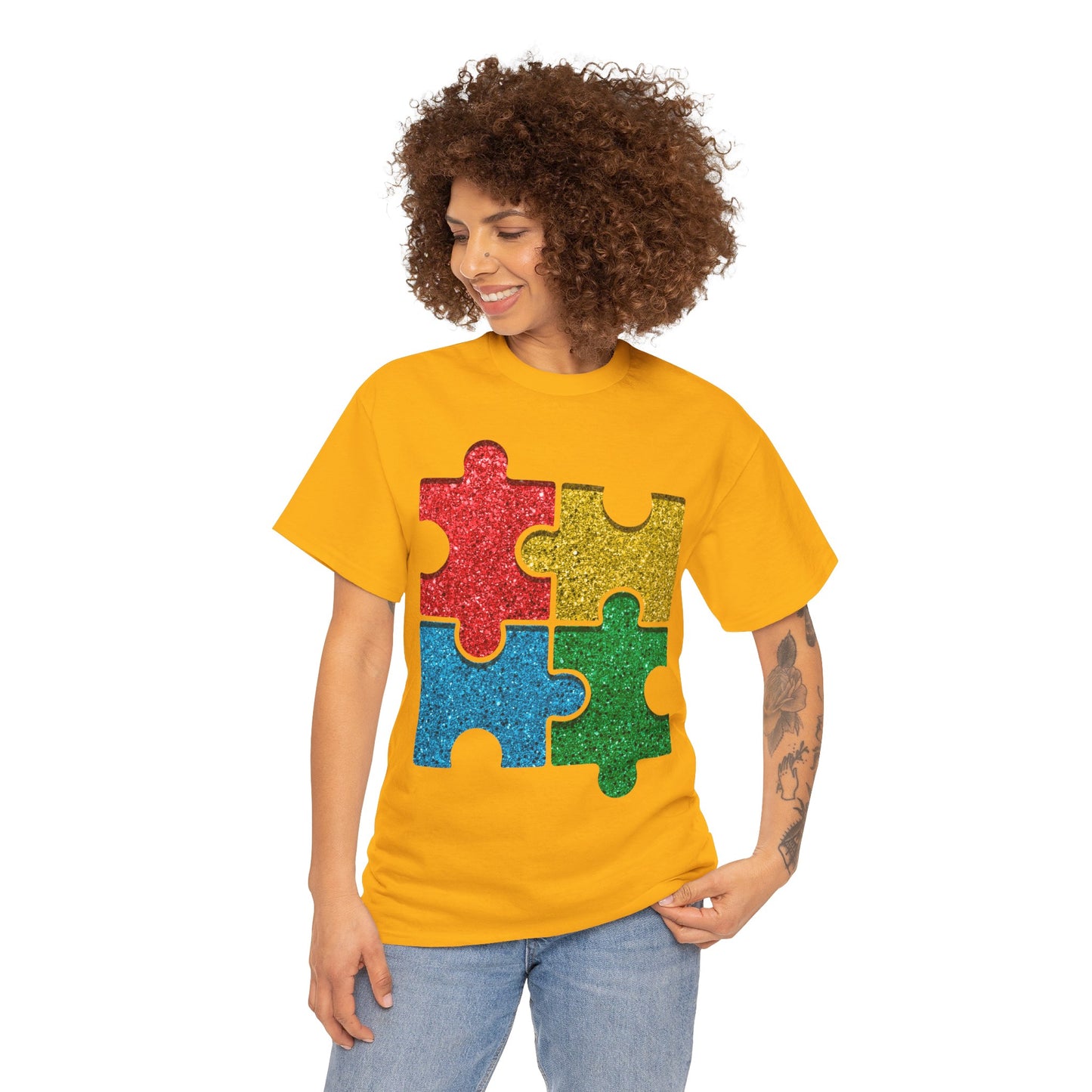 Autism Puzzle Pieces T-shirt Unisex Heavy Cotton