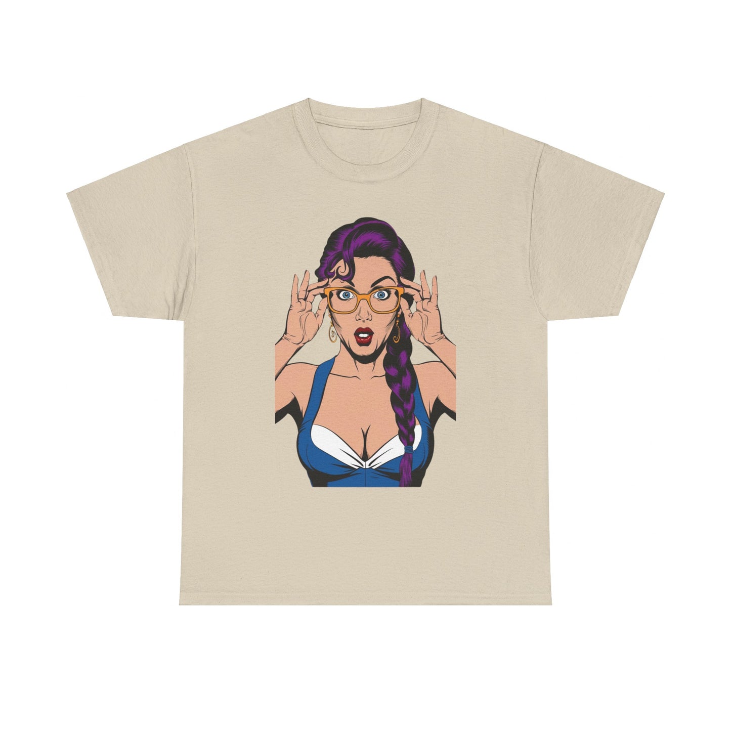 Sexy PopArt Girl Glasses and Braids Tshirt unisex heavy cotton