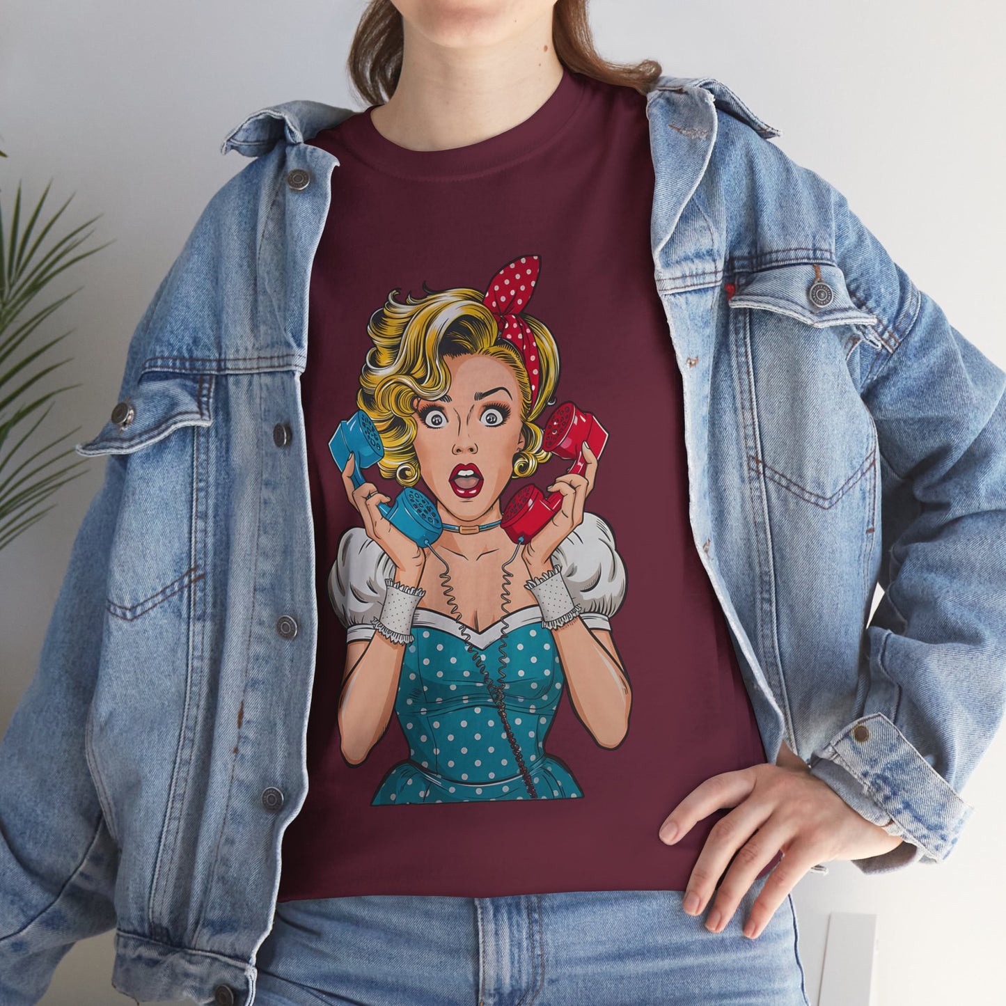 PopArt Girl on the Phone  Tshirt unisex heavy cotton