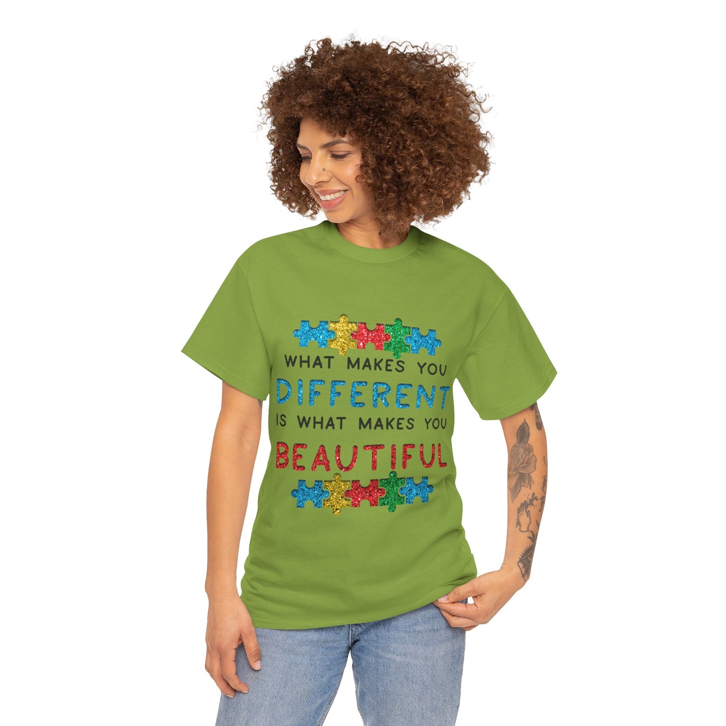 Autism WHAT MAKES YOU DIFFERENT IS WHAT MAKES YOU BEAUTIFUL T-shirt Unisex Heavy Cotton