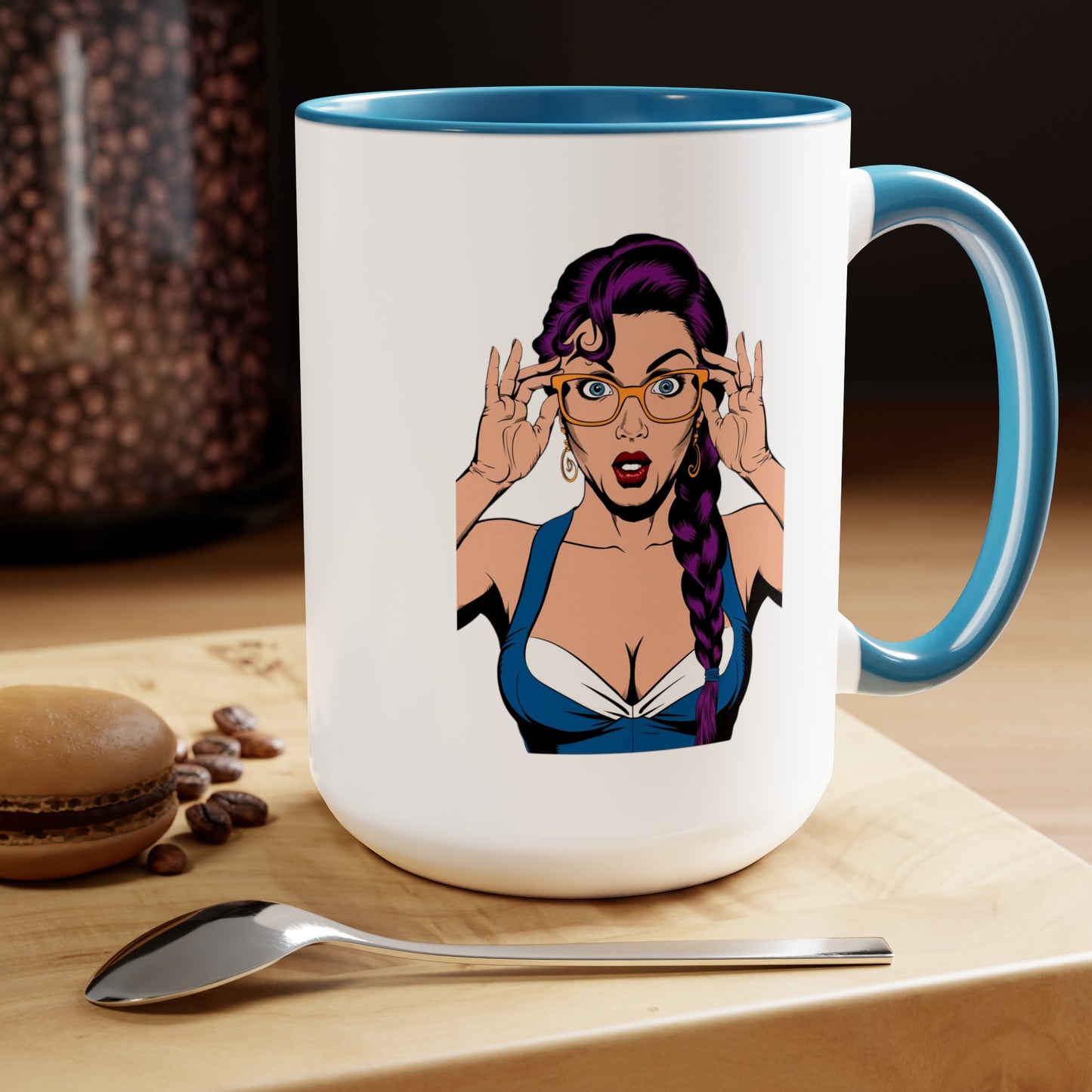 Sexy PopArt Girl with Glasses and Braids 15oz Coffee Mug