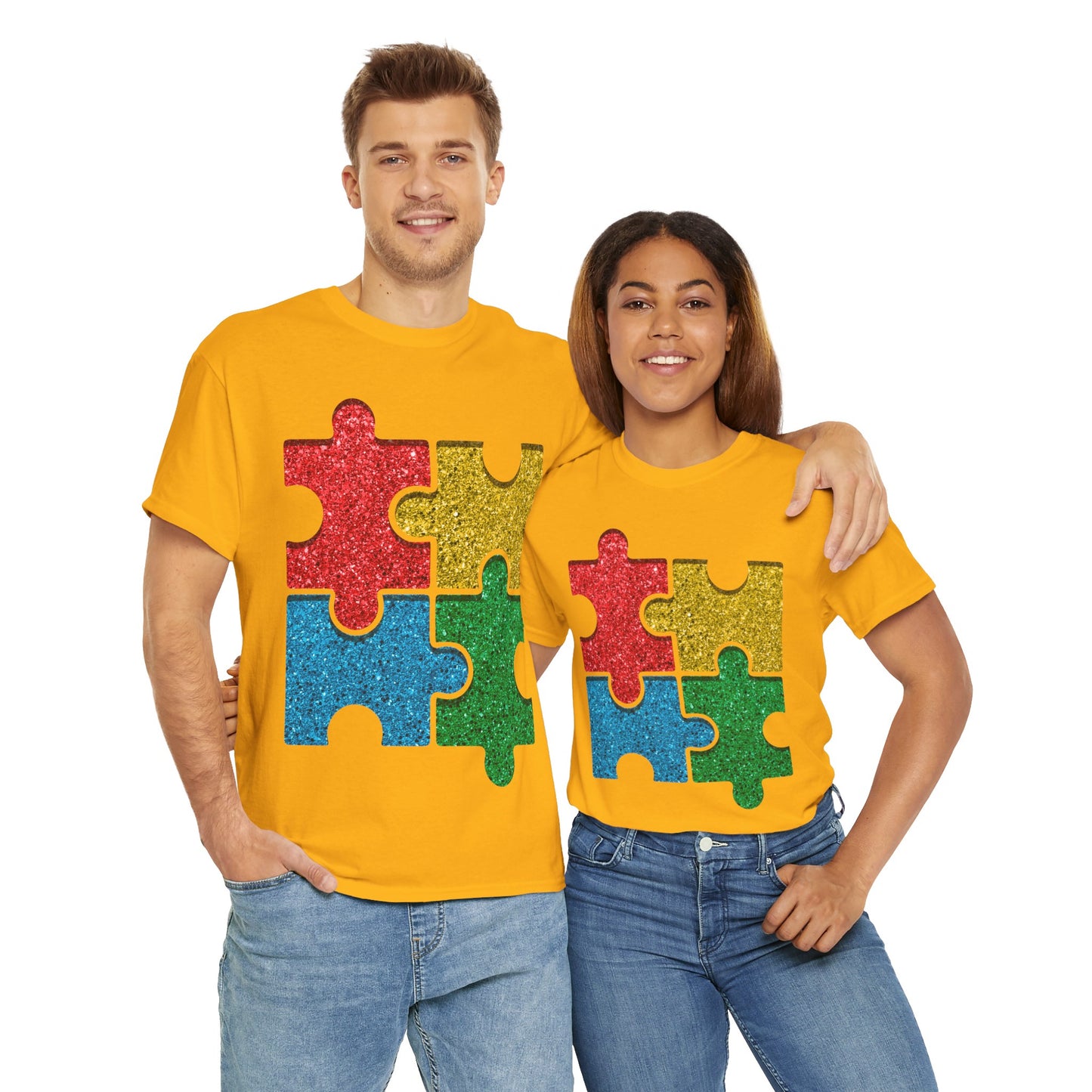 Autism Puzzle Pieces T-shirt Unisex Heavy Cotton