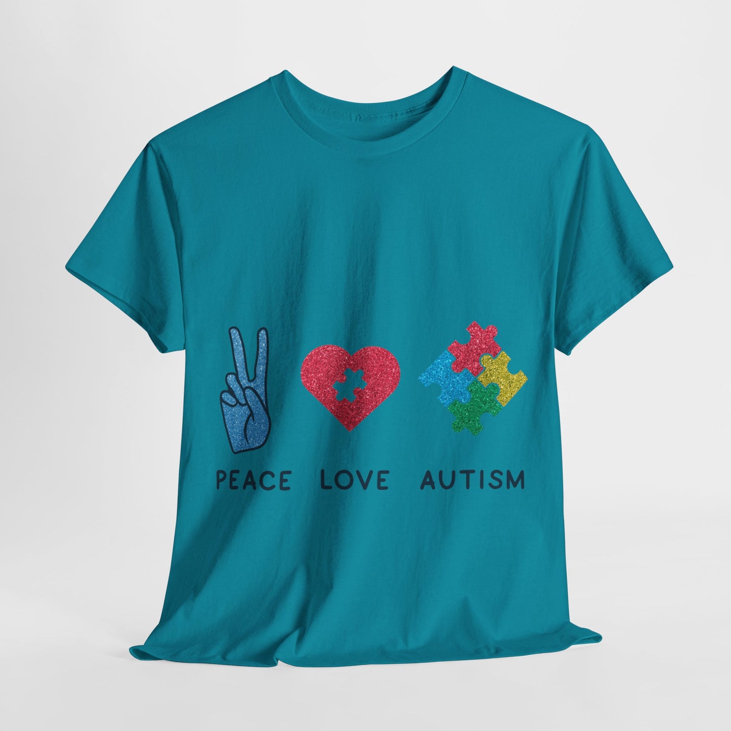Autism Peace Love Autism T-shirt Unisex Heavy Cotton