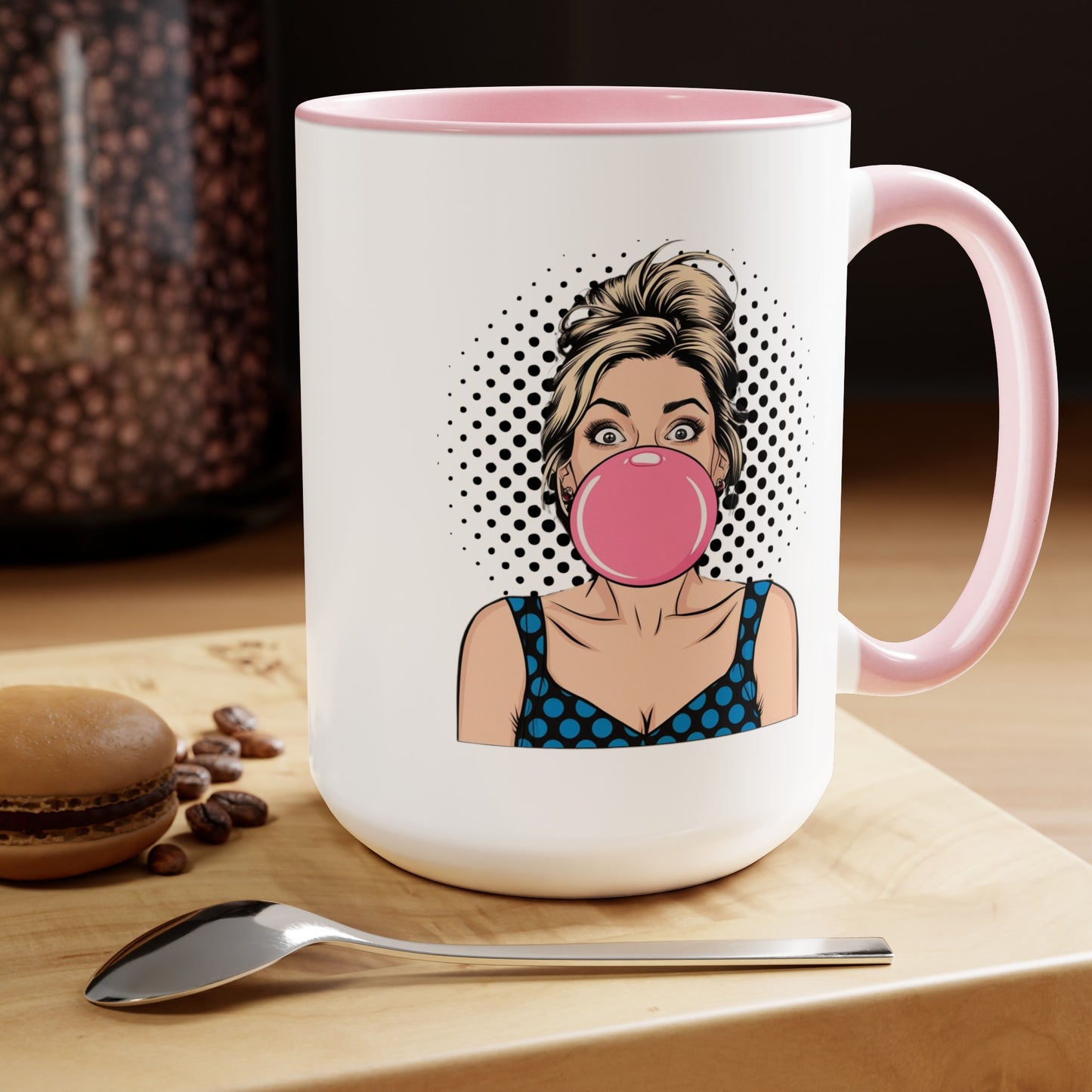 Sexy PopArt Girl with Large Bubble Gum Bubble 15oz Coffee Mug