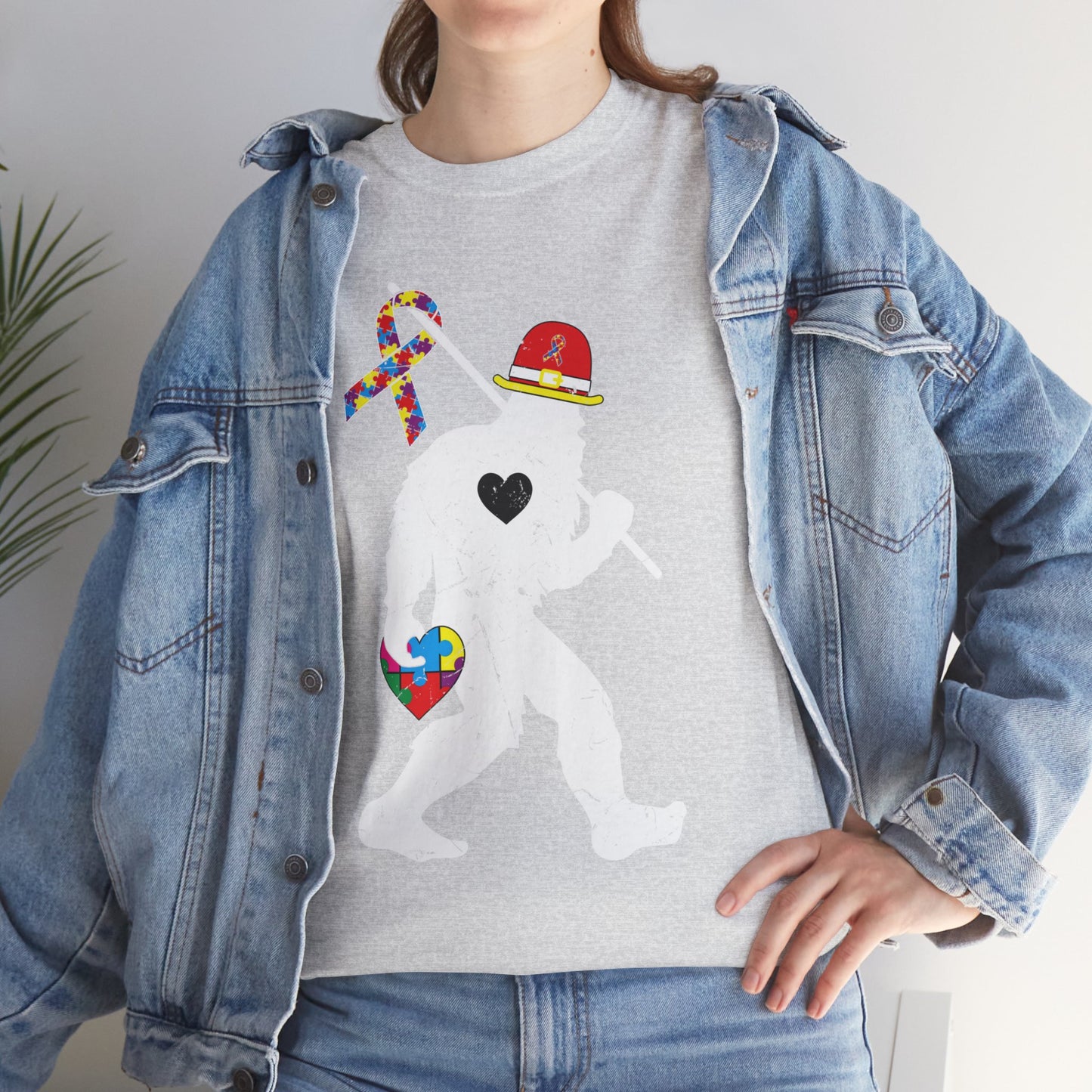 Bigfoot Heart Puzzle Piece Autism T shirt unisex heavy cotton T-shirt