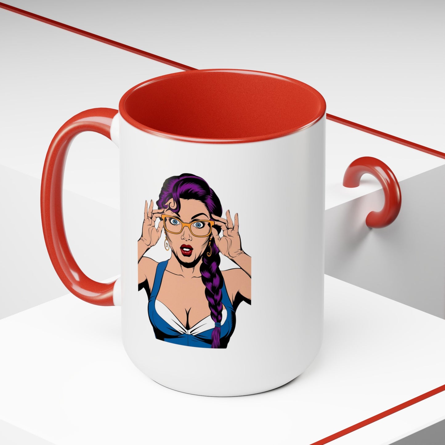 Sexy PopArt Girl with Glasses and Braids 15oz Coffee Mug