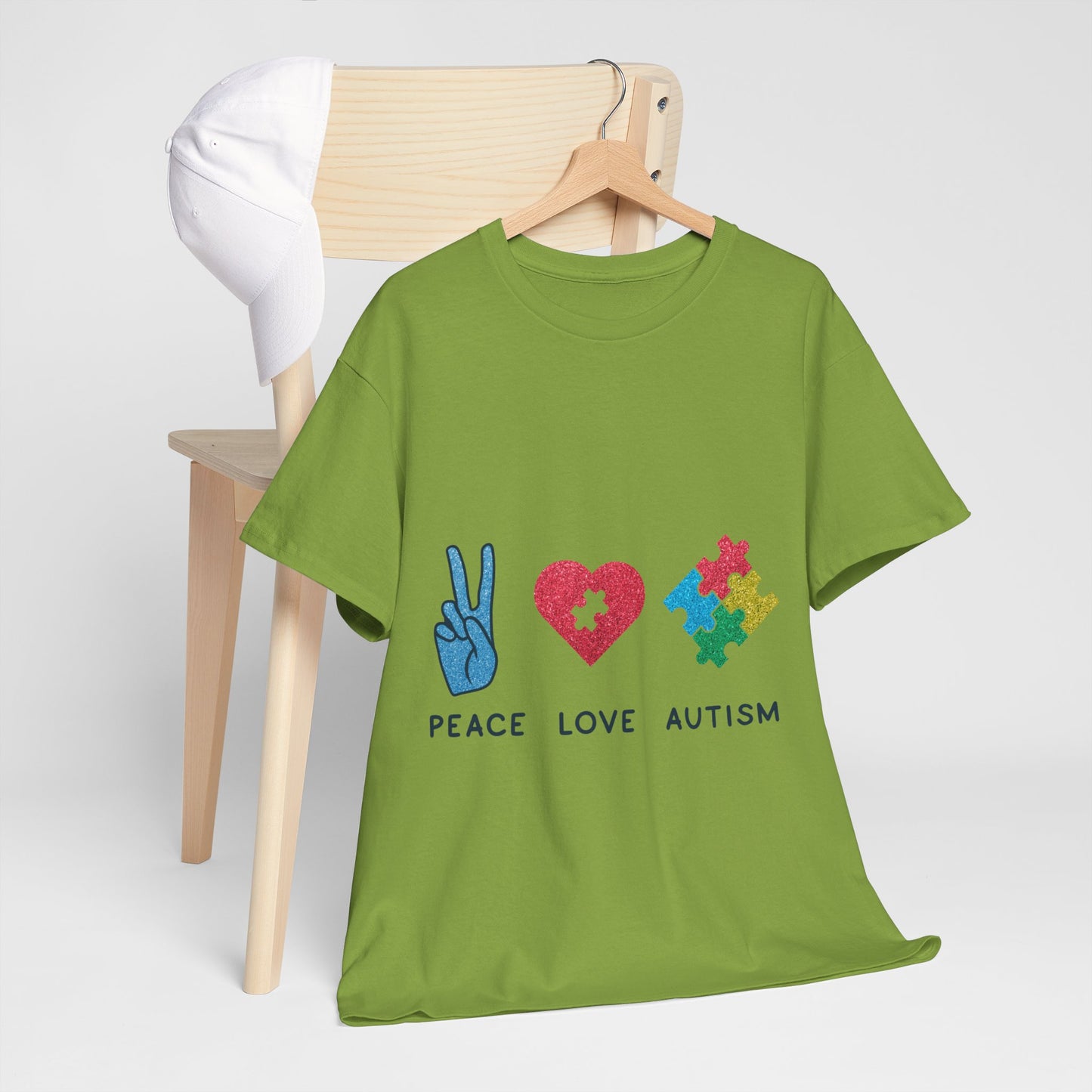Autism Peace Love Autism T-shirt Unisex Heavy Cotton