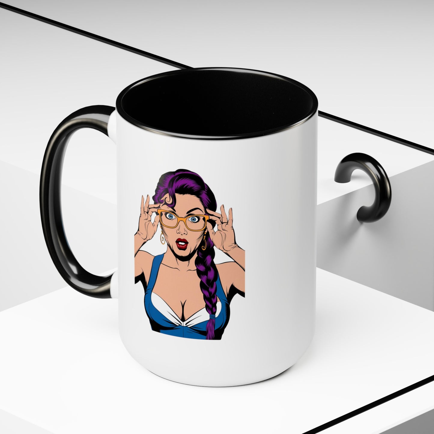 Sexy PopArt Girl with Glasses and Braids 15oz Coffee Mug