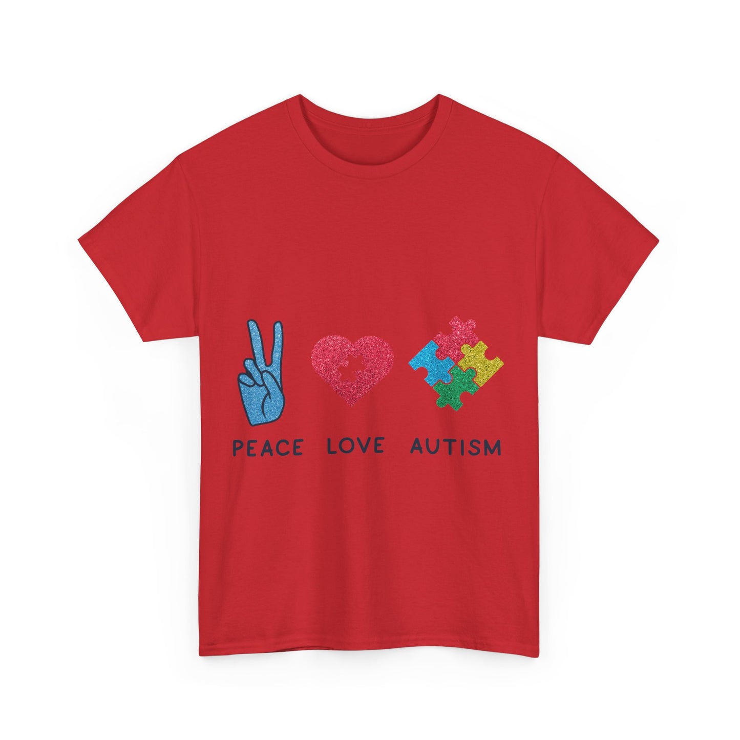 Autism Peace Love Autism T-shirt Unisex Heavy Cotton