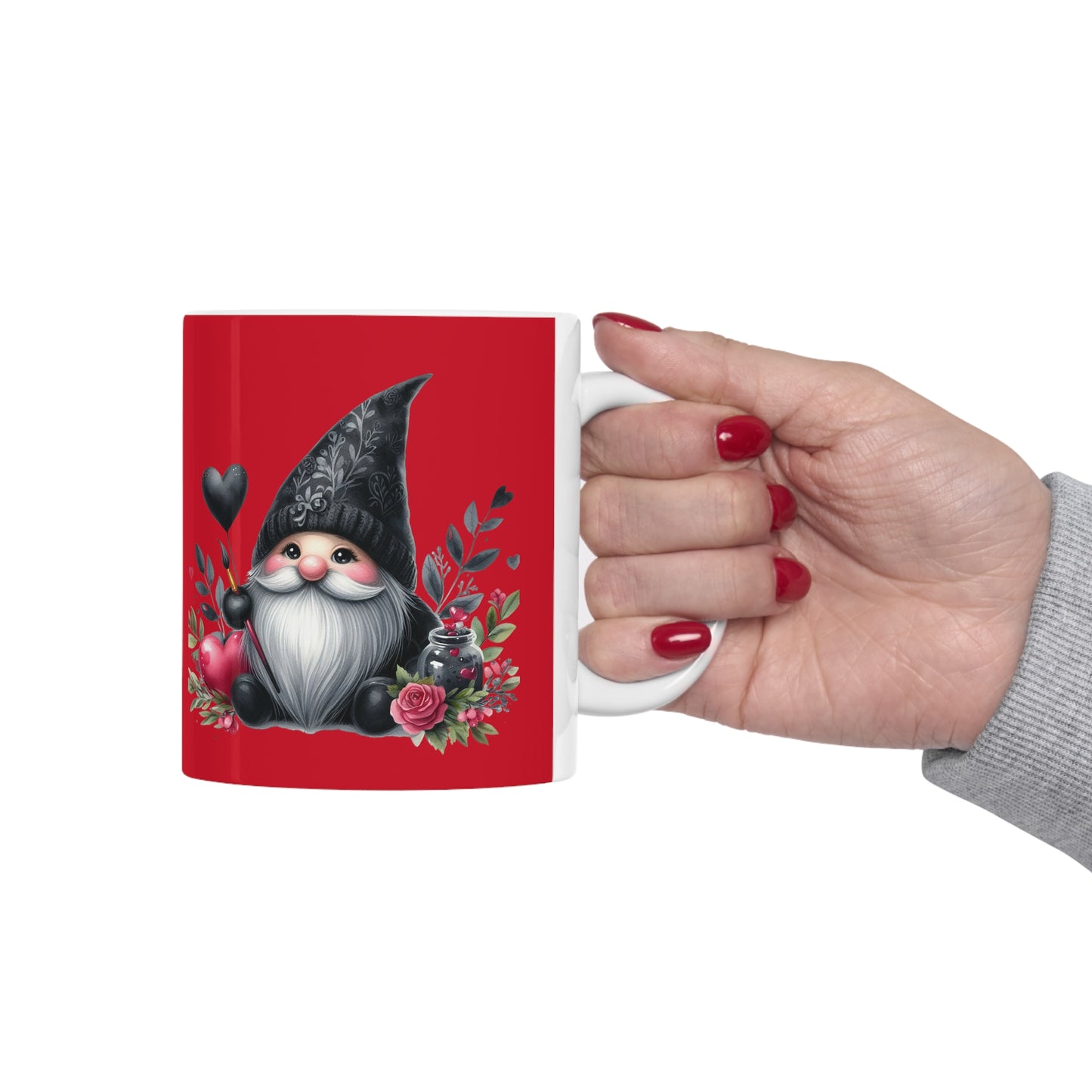 Black Valentine Gnome Ceramic Mug 11oz