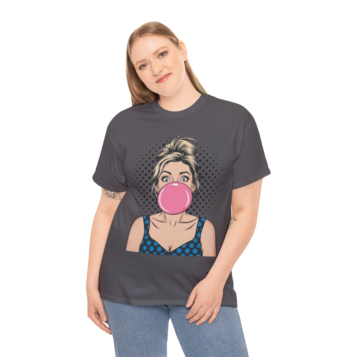 PopArt Girl Bubble Gum Bubble Tshirt unisex heavy cotton