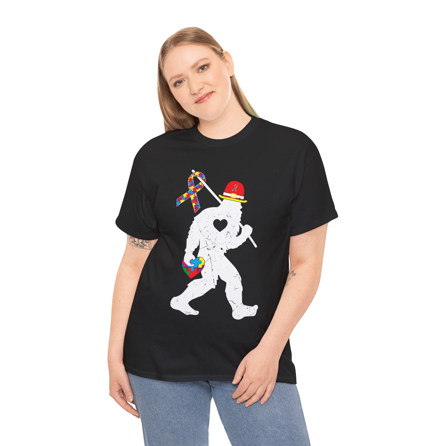Bigfoot Heart Puzzle Piece Autism T shirt unisex heavy cotton T-shirt