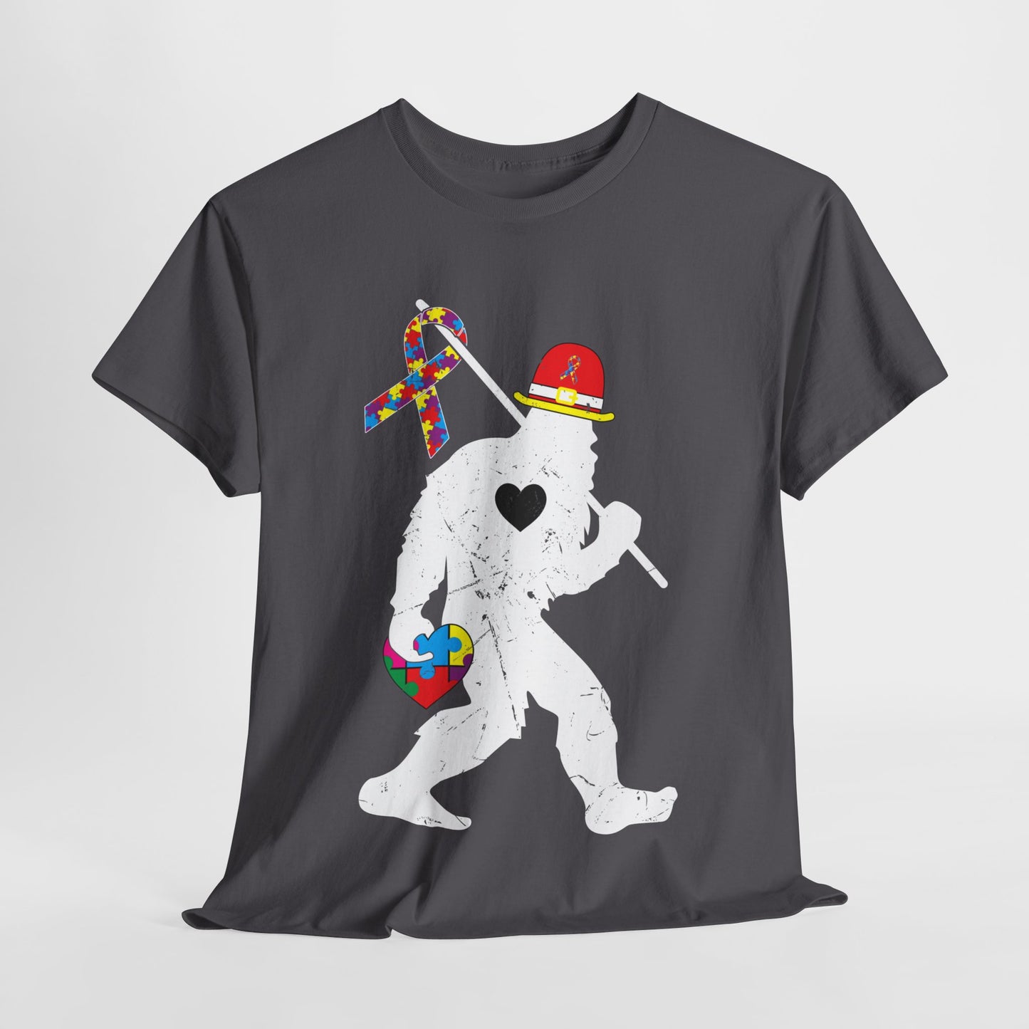 Bigfoot Heart Puzzle Piece Autism T shirt unisex heavy cotton T-shirt