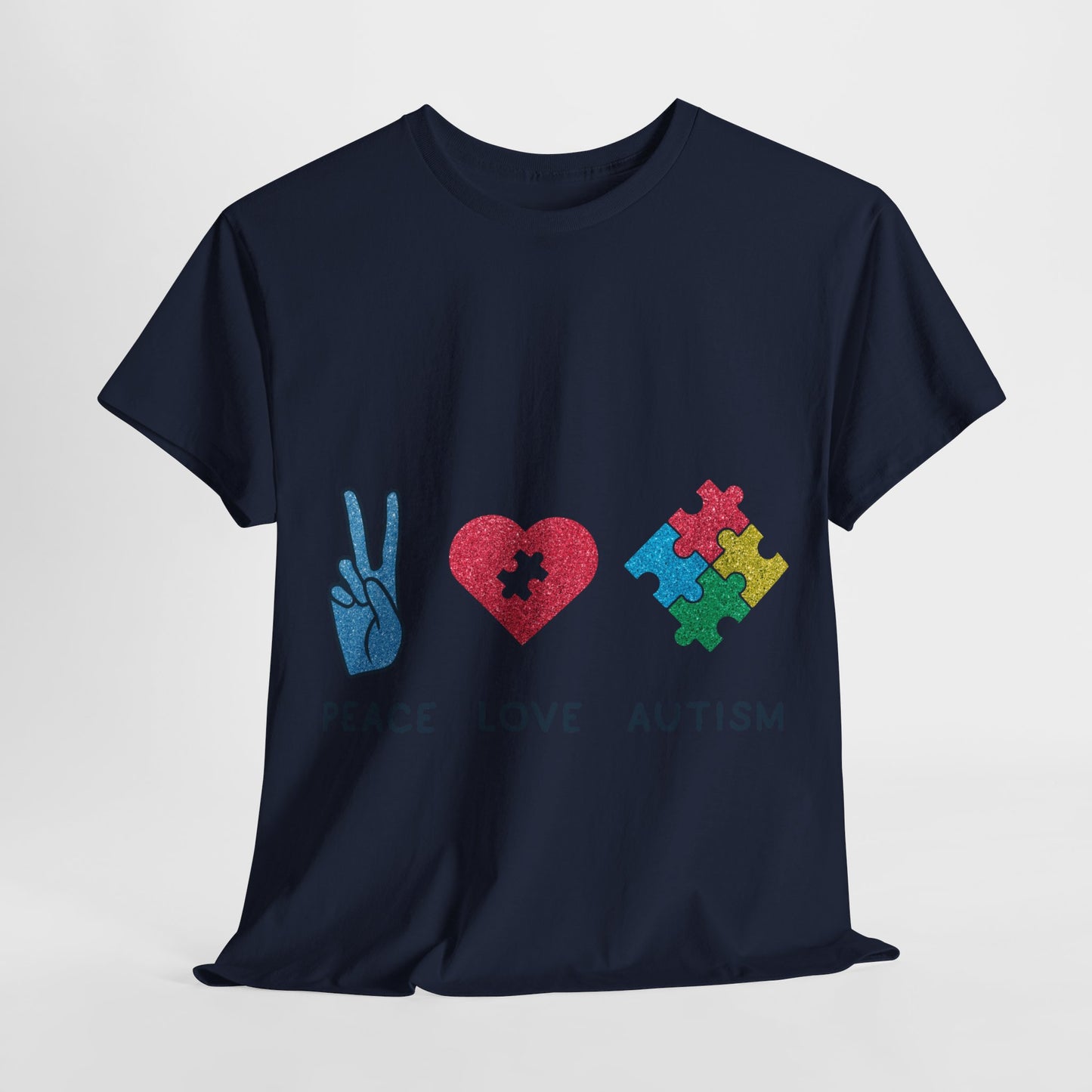 Autism Peace Love Autism T-shirt Unisex Heavy Cotton