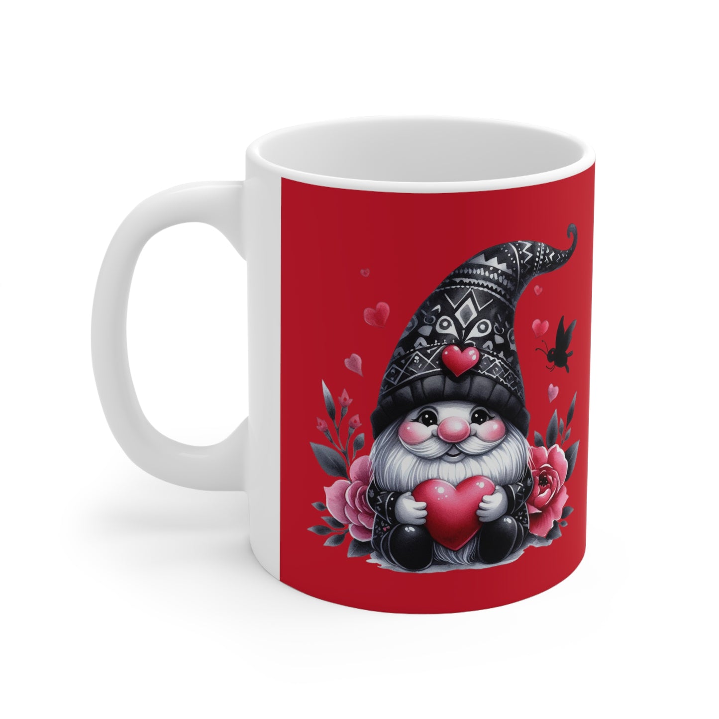 Black Valentine Gnome Ceramic Mug 11oz