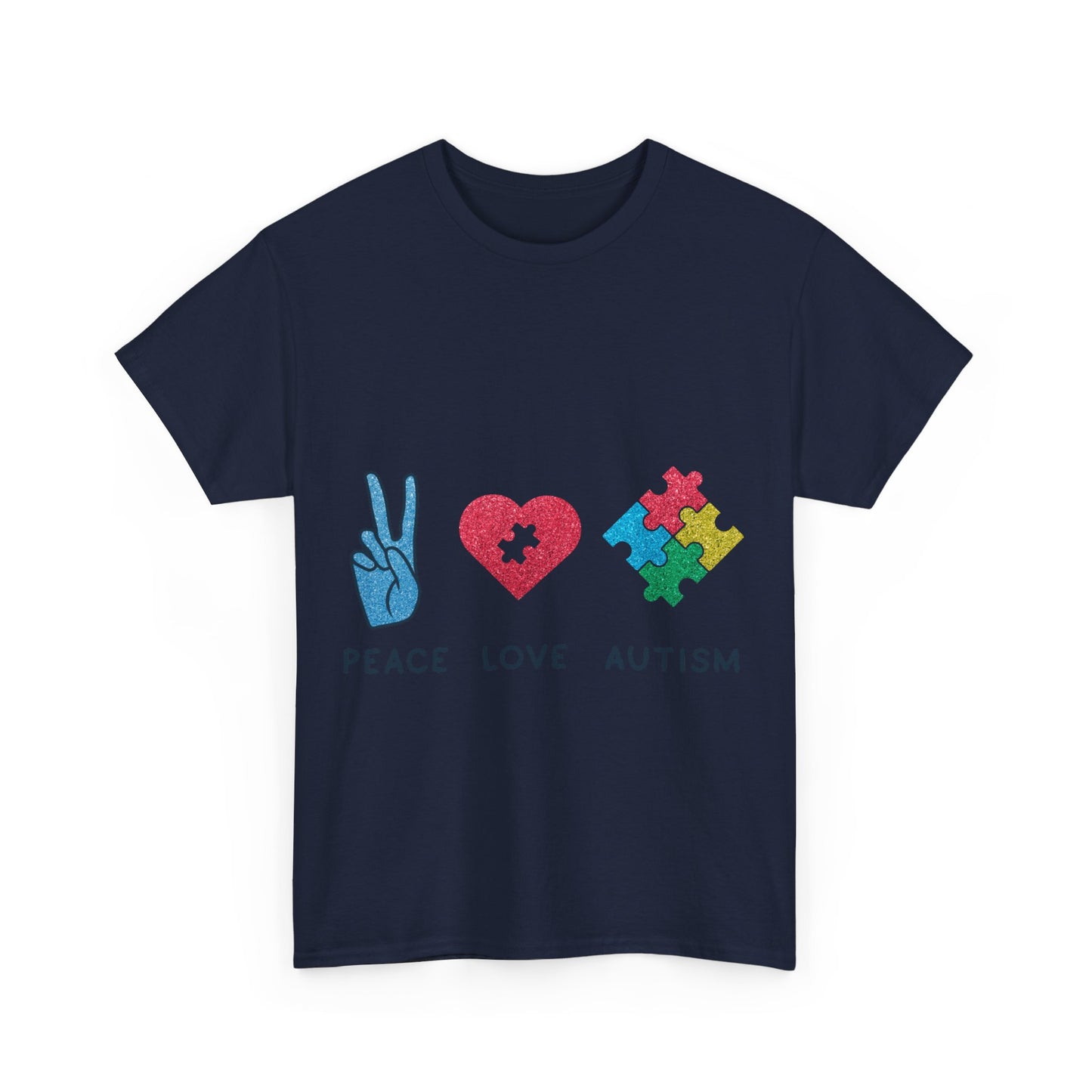 Autism Peace Love Autism T-shirt Unisex Heavy Cotton