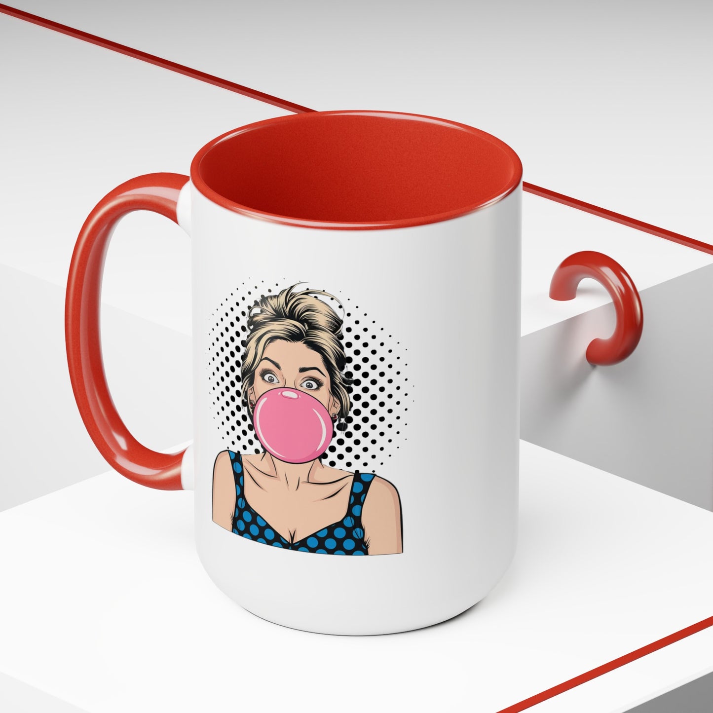 Sexy PopArt Girl with Large Bubble Gum Bubble 15oz Coffee Mug