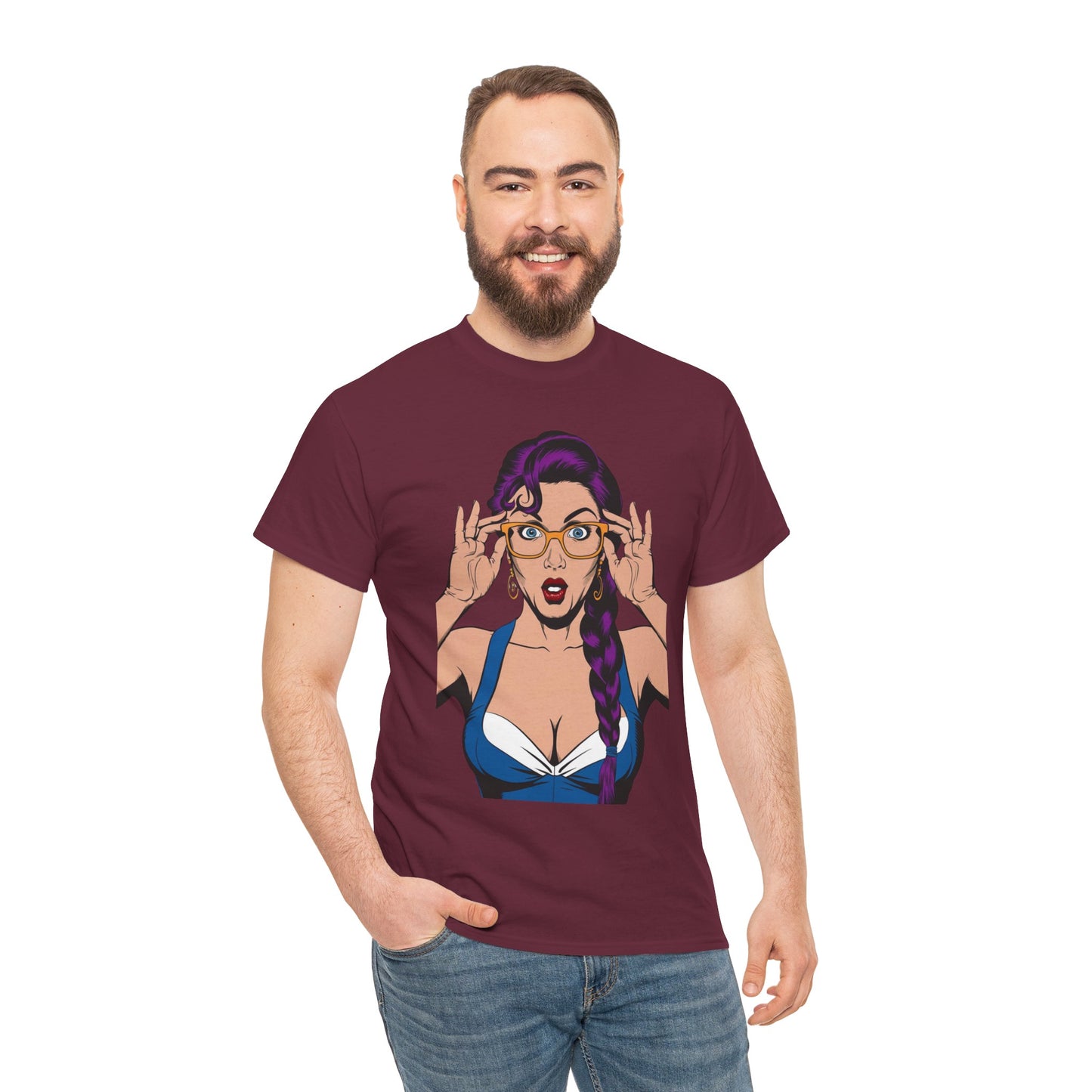 Sexy PopArt Girl Glasses and Braids Tshirt unisex heavy cotton