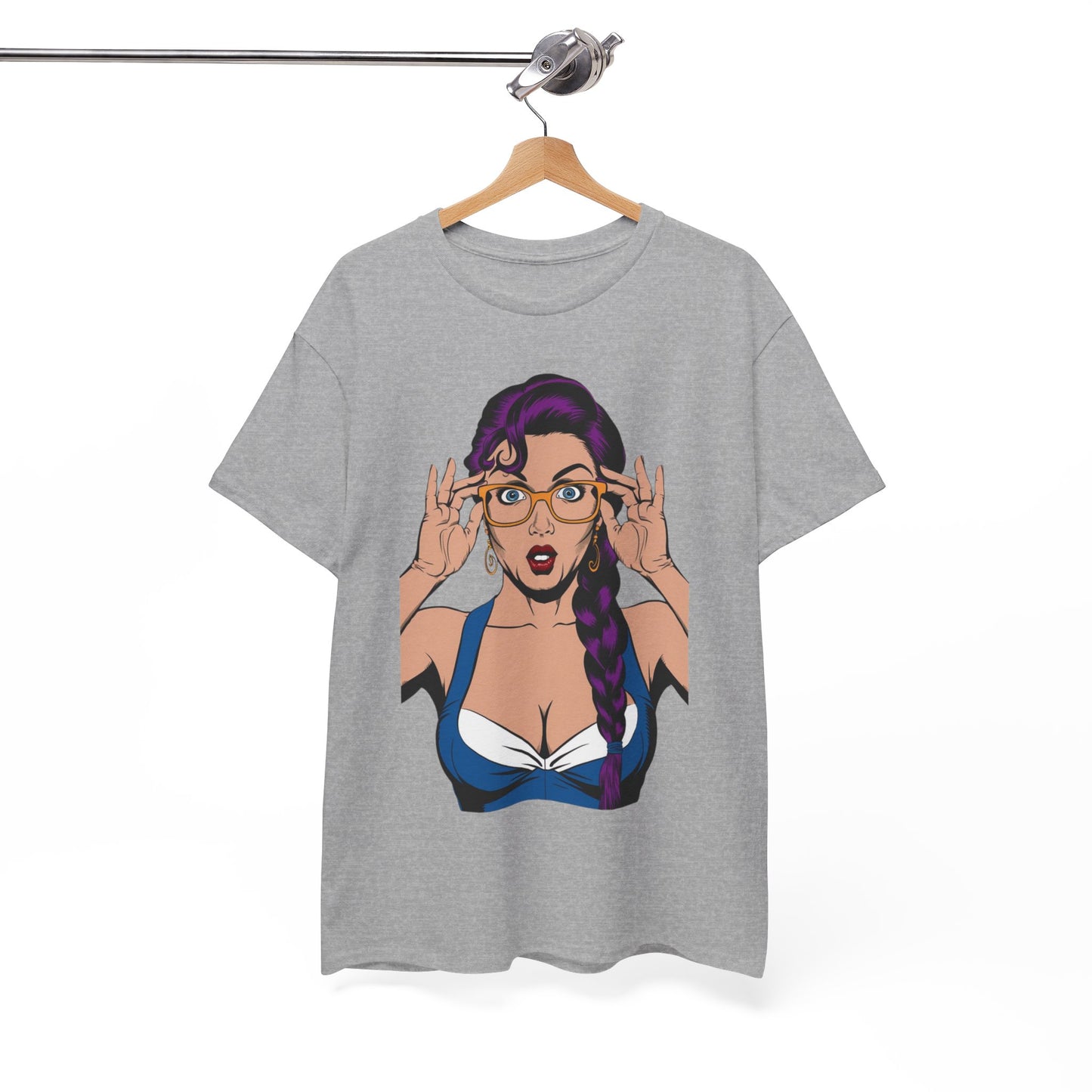 Sexy PopArt Girl Glasses and Braids Tshirt unisex heavy cotton