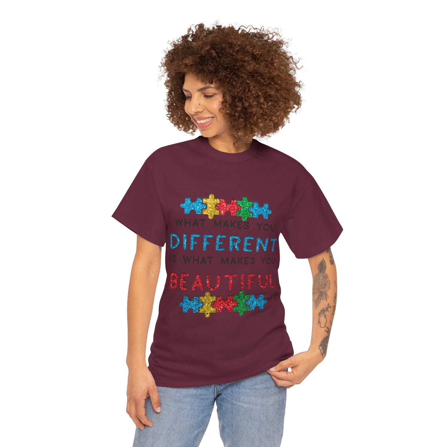 Autism WHAT MAKES YOU DIFFERENT IS WHAT MAKES YOU BEAUTIFUL T-shirt Unisex Heavy Cotton