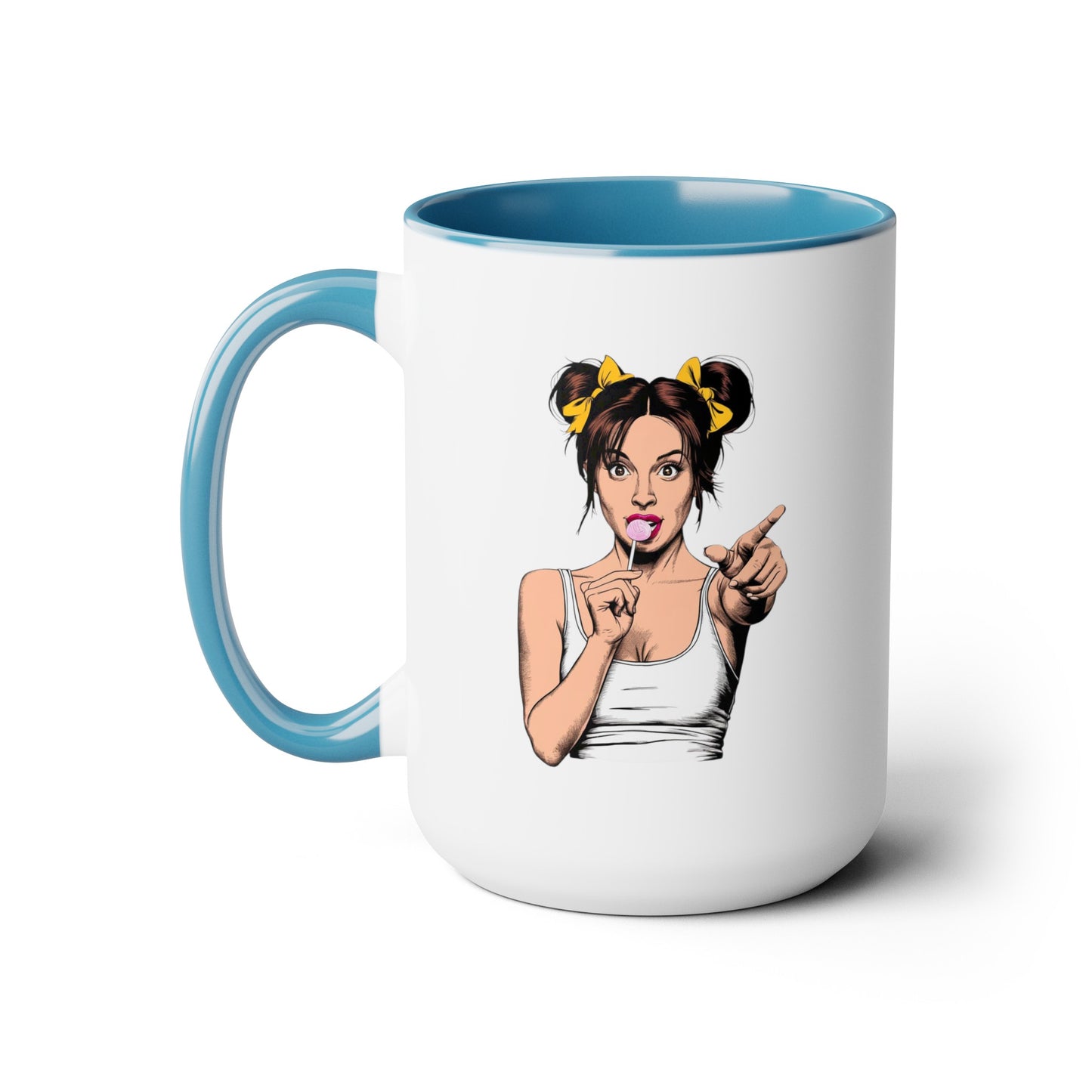 Sexy PopArt Girl with Sucker and Pigtails 15oz Coffee Mug
