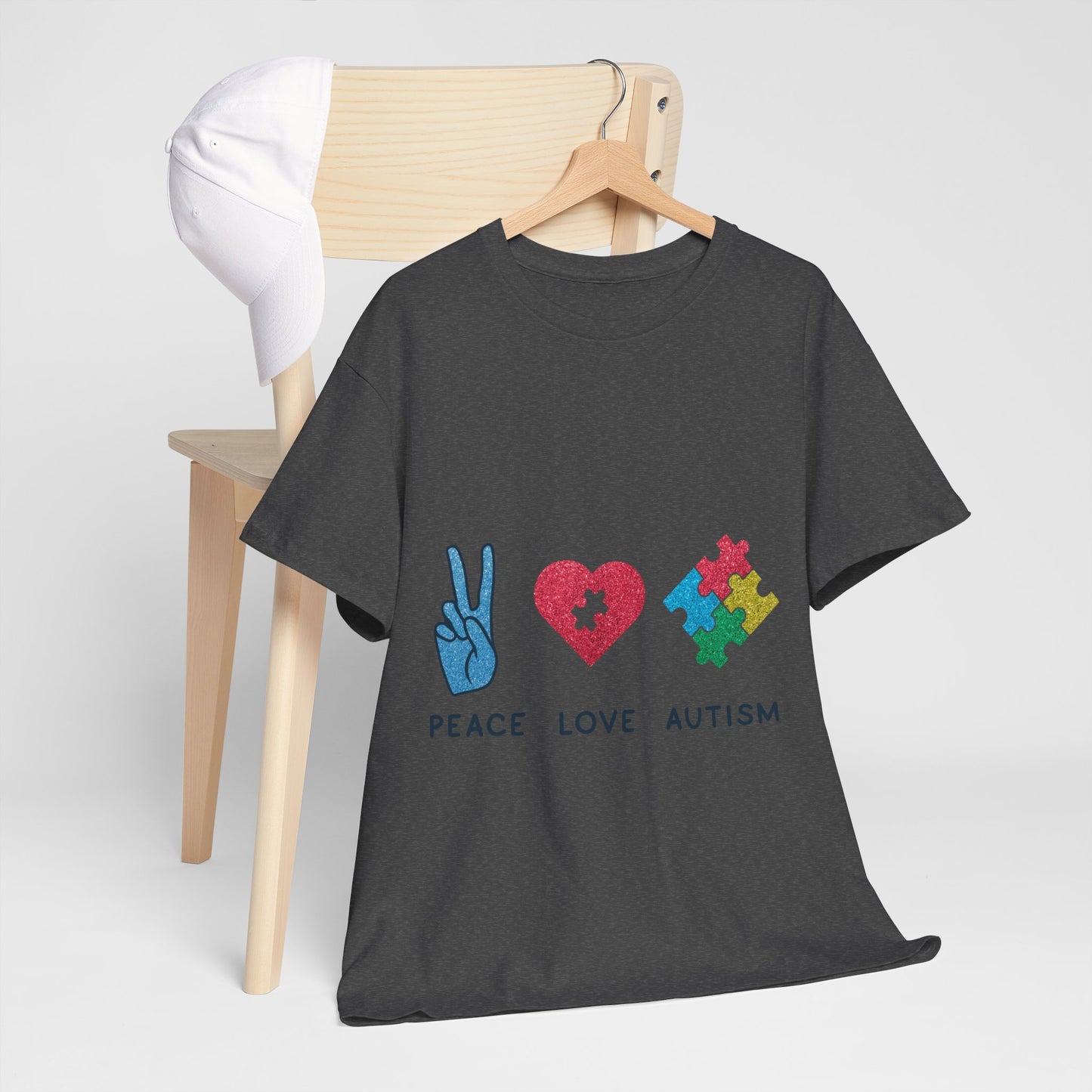 Autism Peace Love Autism T-shirt Unisex Heavy Cotton