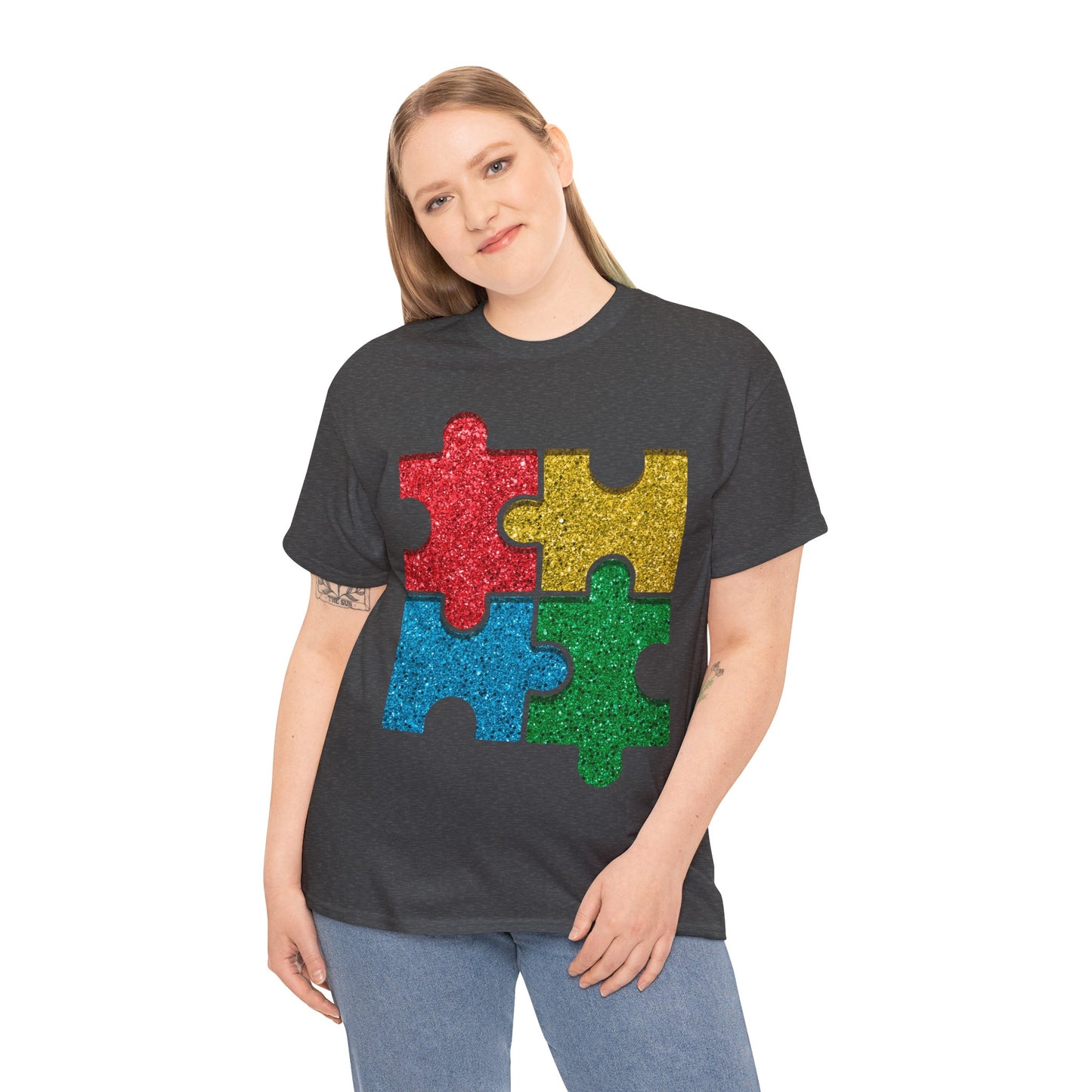 Autism Puzzle Pieces T-shirt Unisex Heavy Cotton