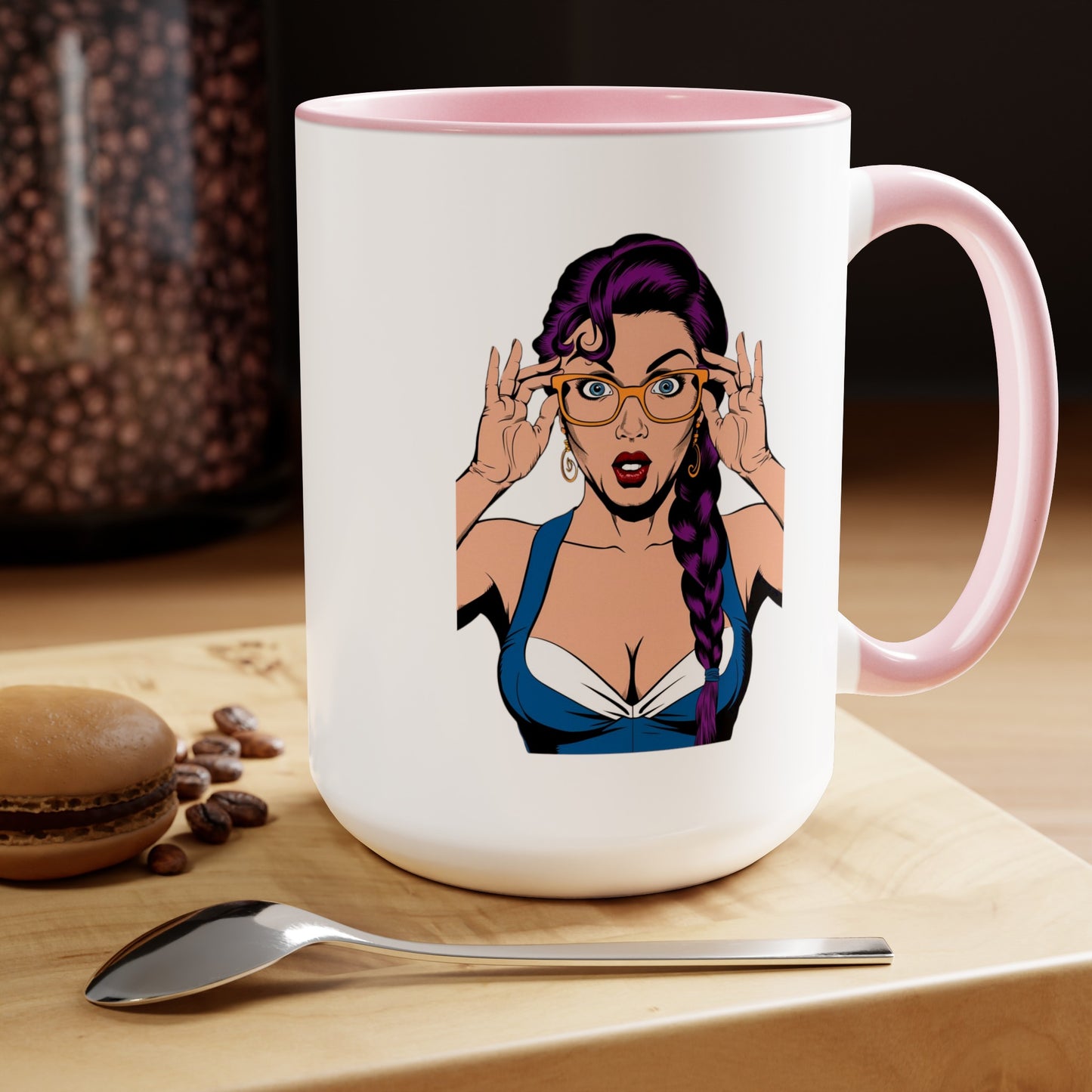 Sexy PopArt Girl with Glasses and Braids 15oz Coffee Mug