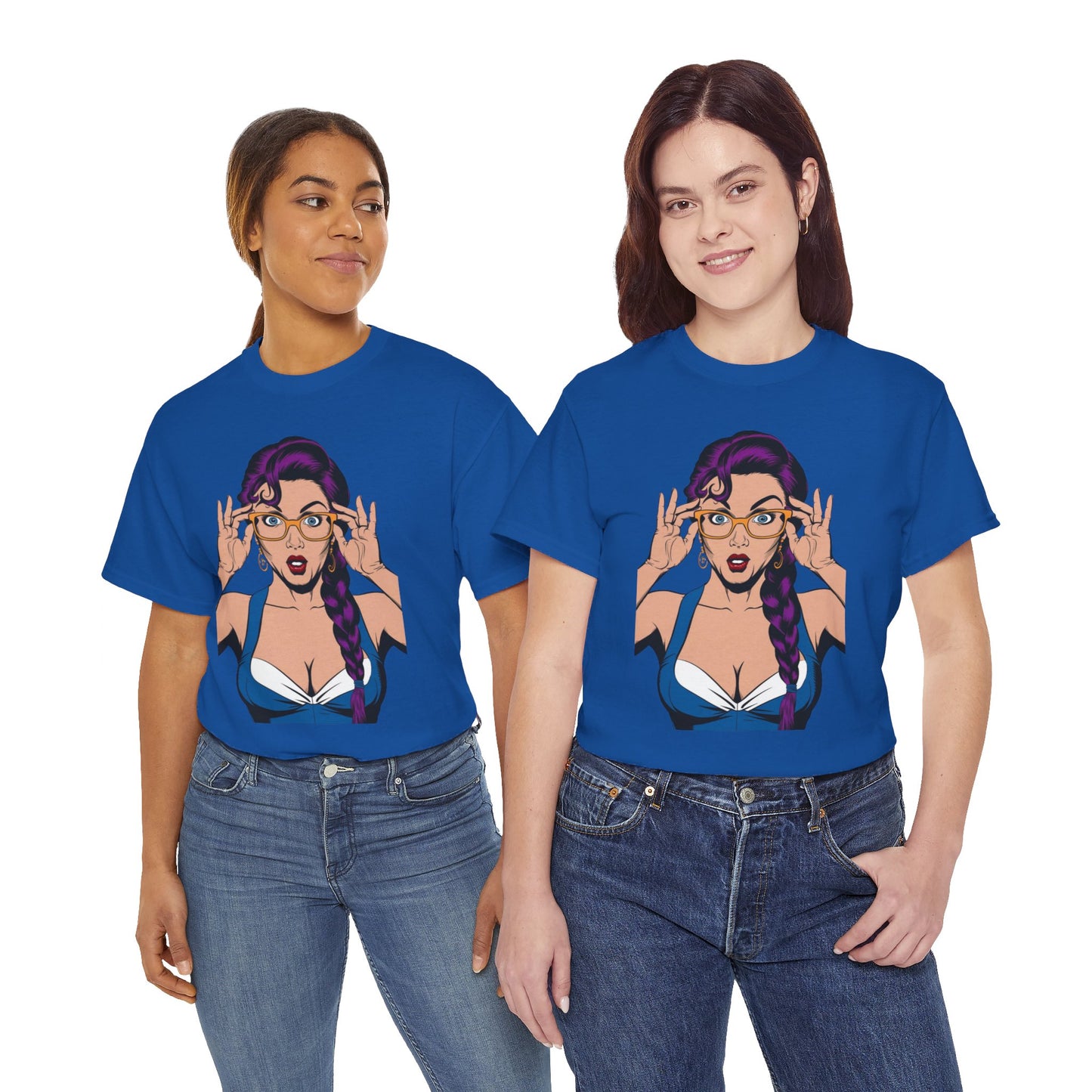 Sexy PopArt Girl Glasses and Braids Tshirt unisex heavy cotton