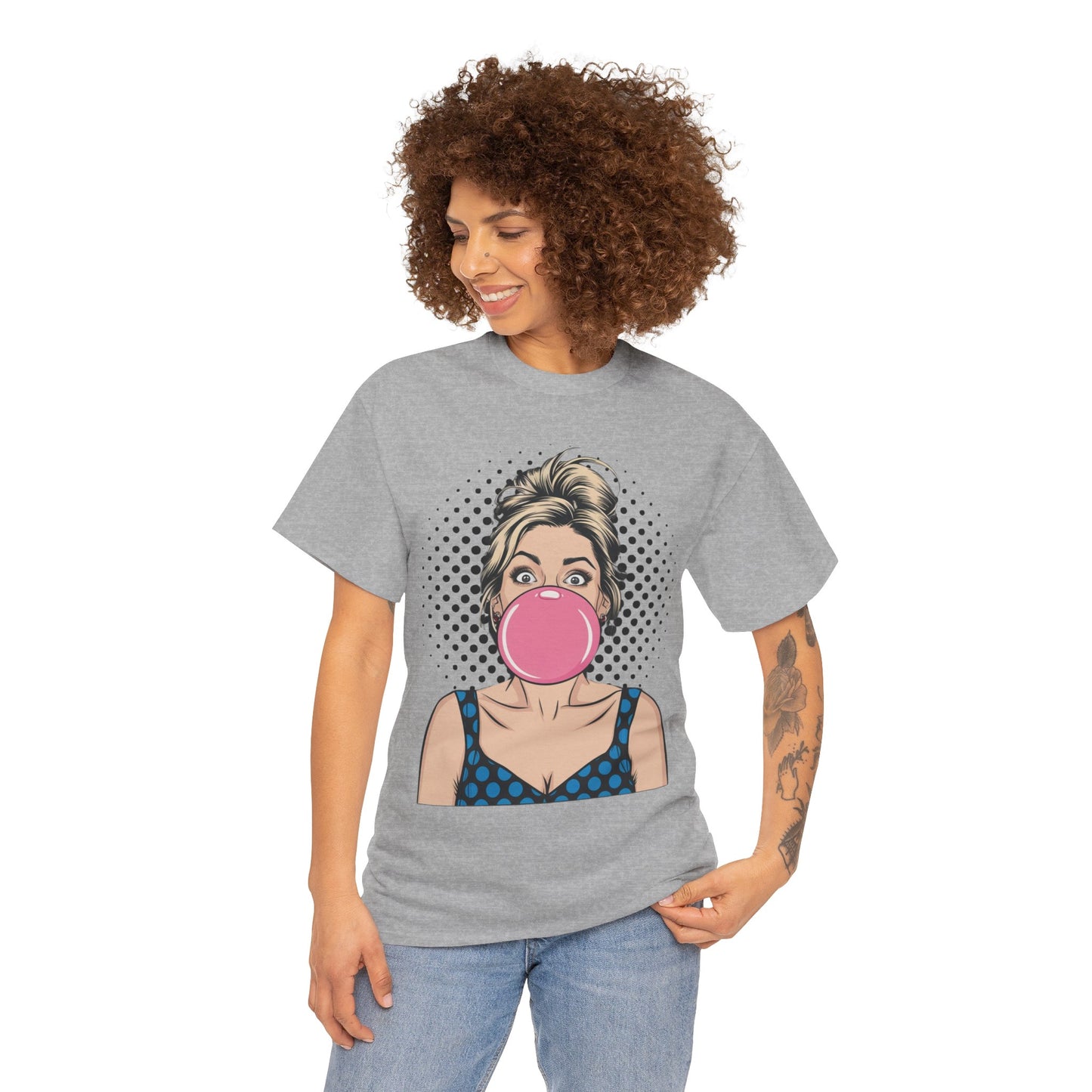PopArt Girl Bubble Gum Bubble Tshirt unisex heavy cotton