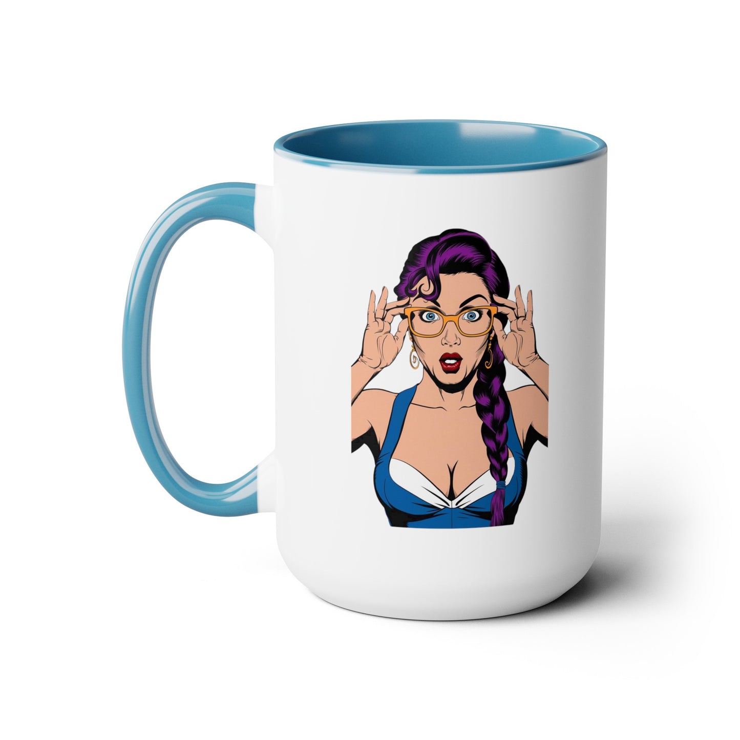 Sexy PopArt Girl with Glasses and Braids 15oz Coffee Mug