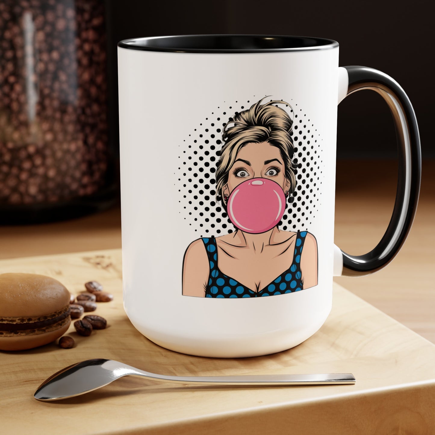Sexy PopArt Girl with Large Bubble Gum Bubble 15oz Coffee Mug
